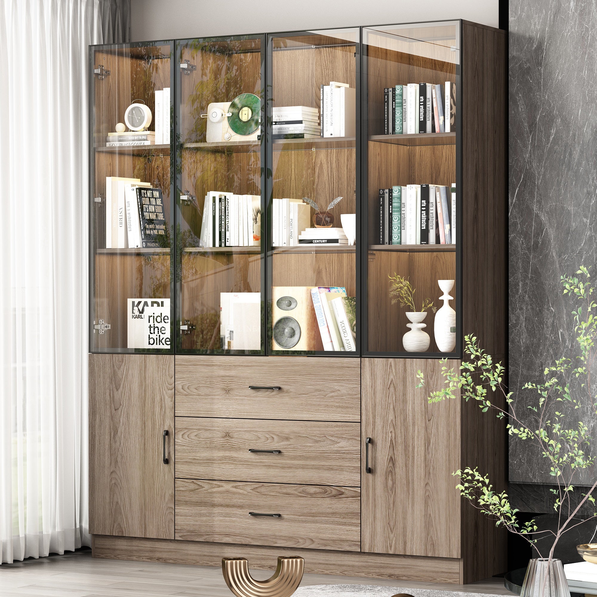 Display Cabinet With Tempered Glass Door And Adjustable Lights