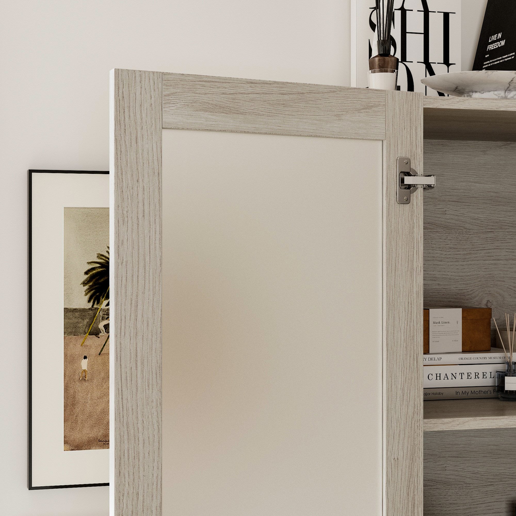 Elegant Corner China Cabinet With Shelves And Frosted Glass Doors – Space-Saving Display Solution