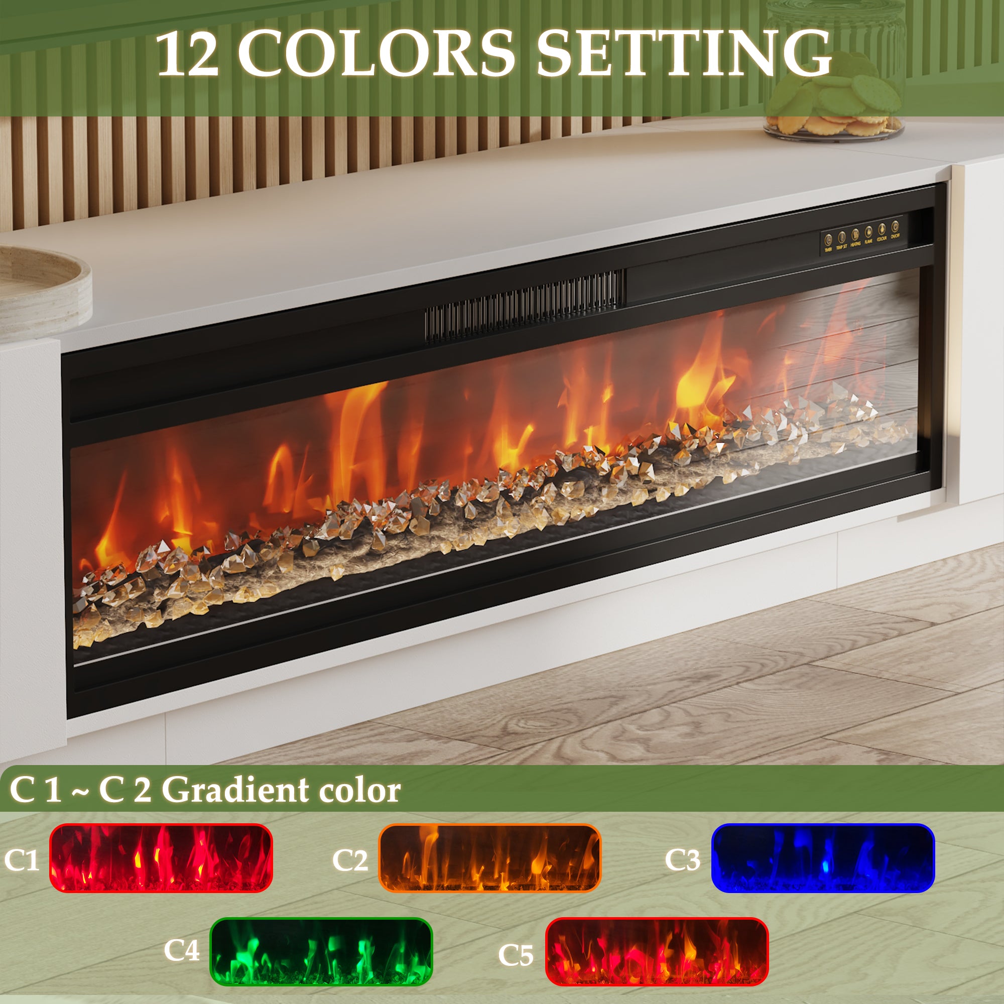 109'' W 2-Drawer TV Stand Media Console With Electric Fireplace Heater