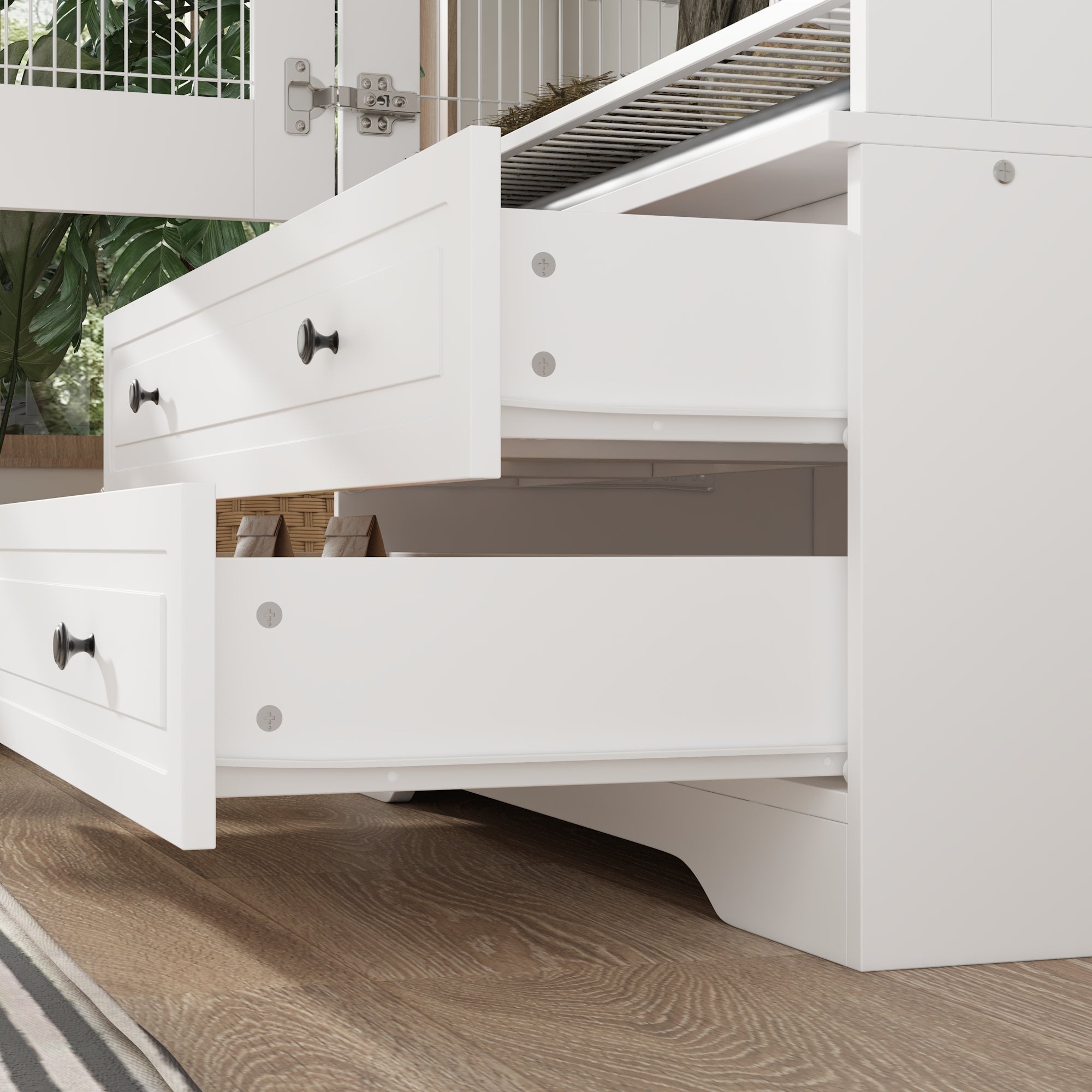 38.5 inches Modern White Large Floor Bird Cage with Removable Tray and Storage Drawers