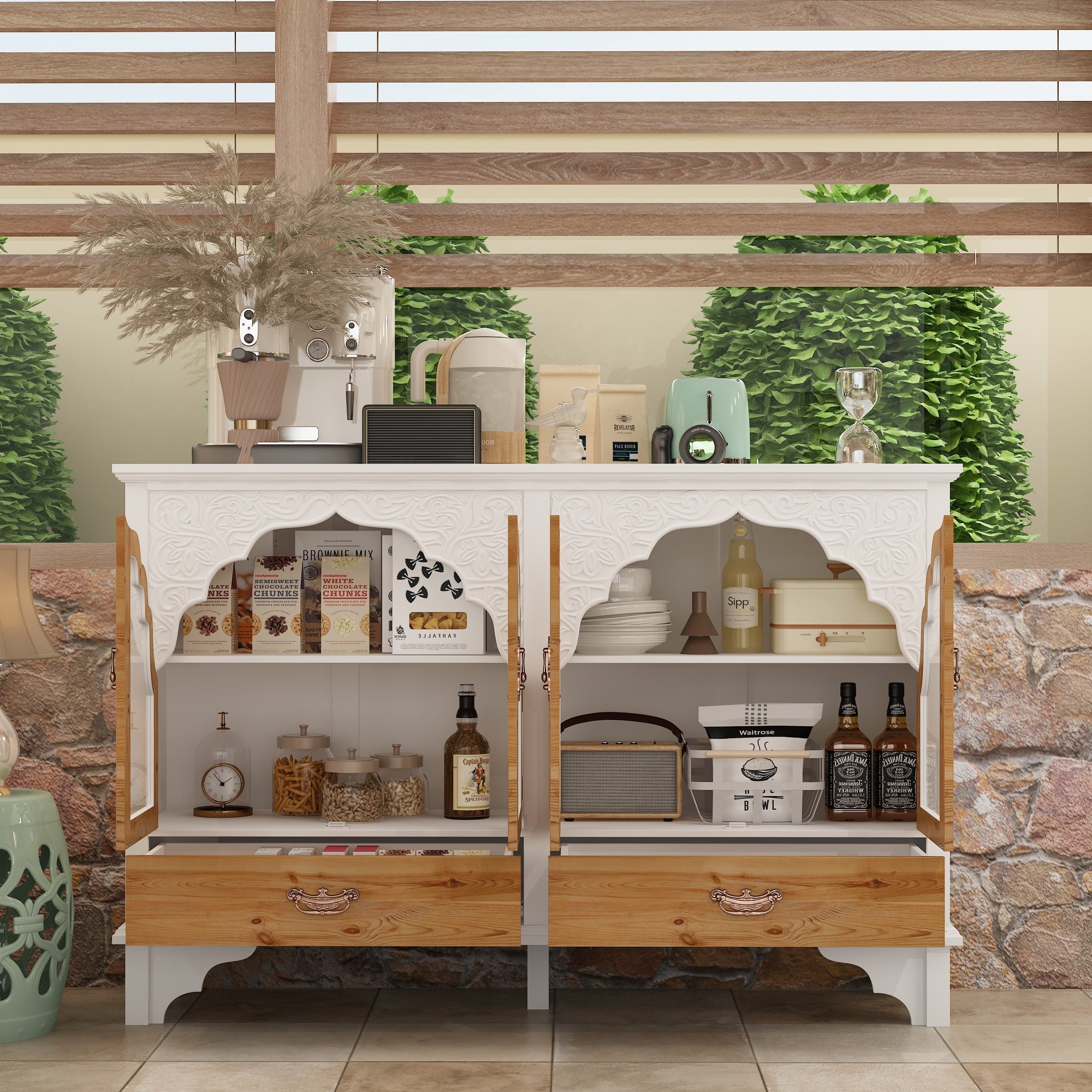 Elegant Soild Wood Modern Sideboard With 2 Doors And 2 Drawers, 39.4” Storage Cabinet With Adjustable Shelves, Versatile Console Table For Living Room Or Dining Room