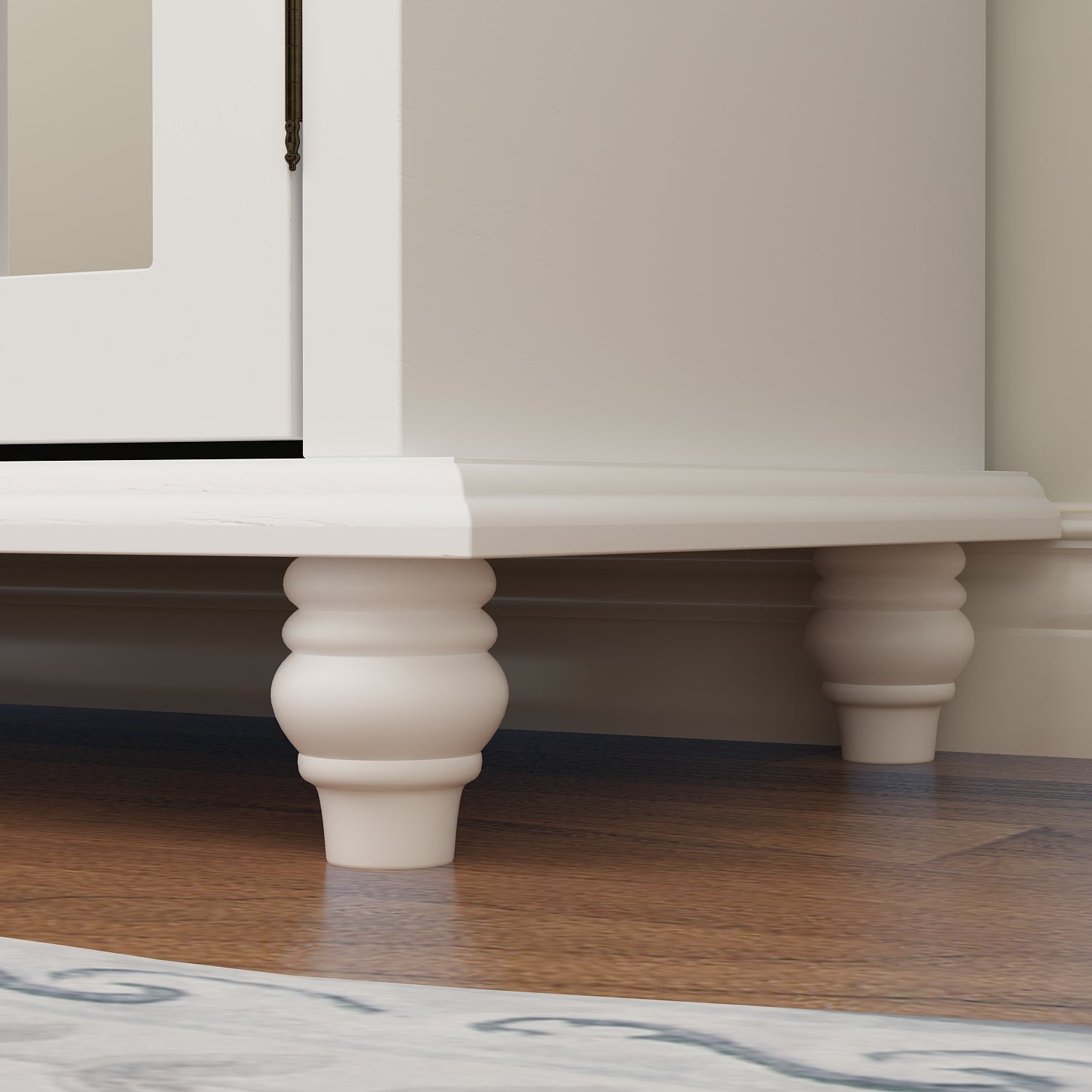 Wood Storage Cabinet Modern Sideboard Stand with 4 Mirrored Glass Doors