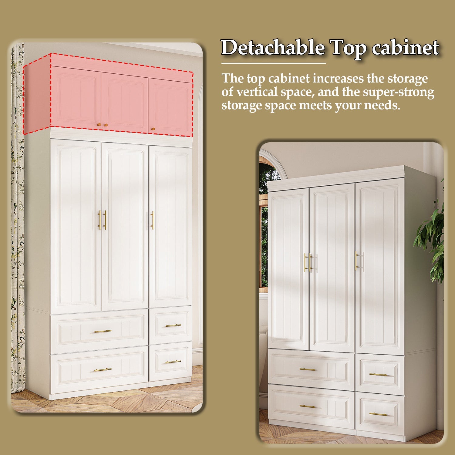 Wardrobe Heavy Duty Clothes Closet Storage Cabinet Armoire with Metal Handles for Small Living