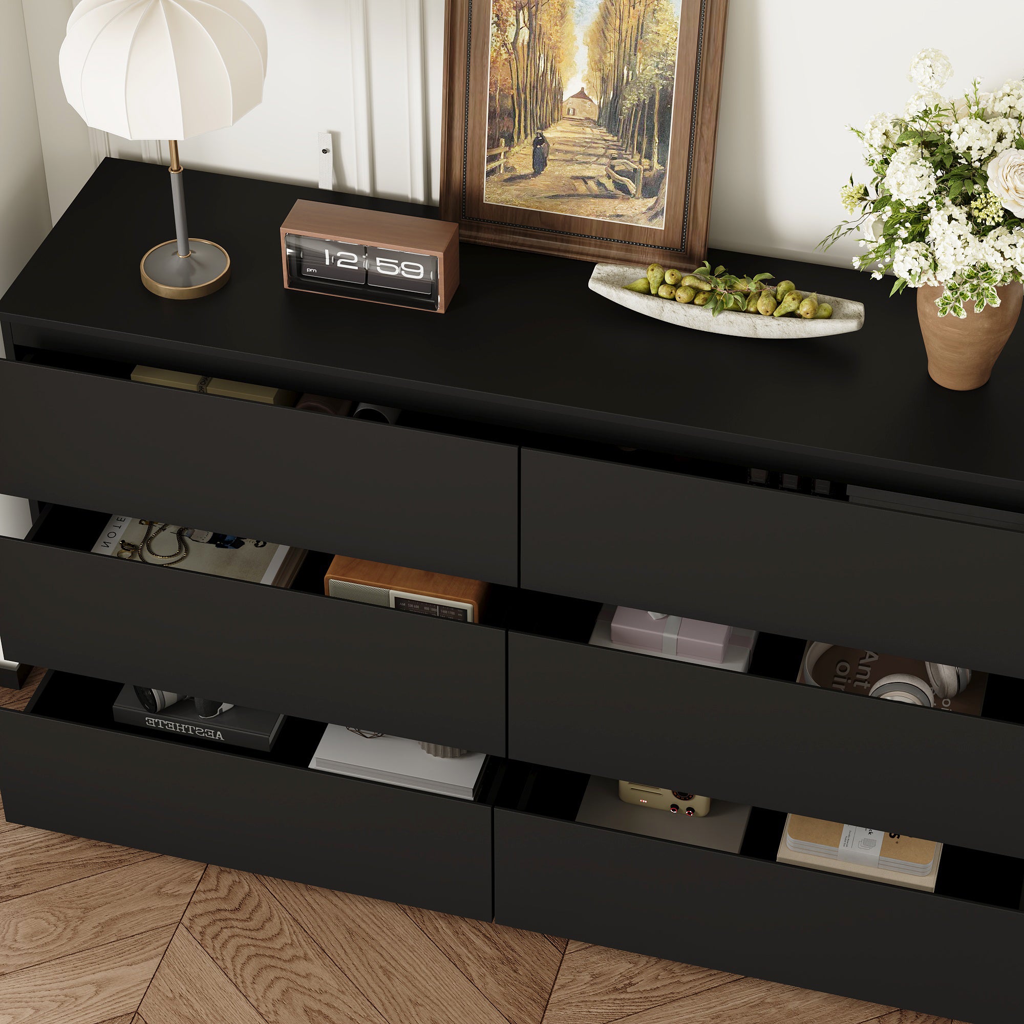 Distressed 6-Drawer Sideboard with Grain Texture - 59" Wide