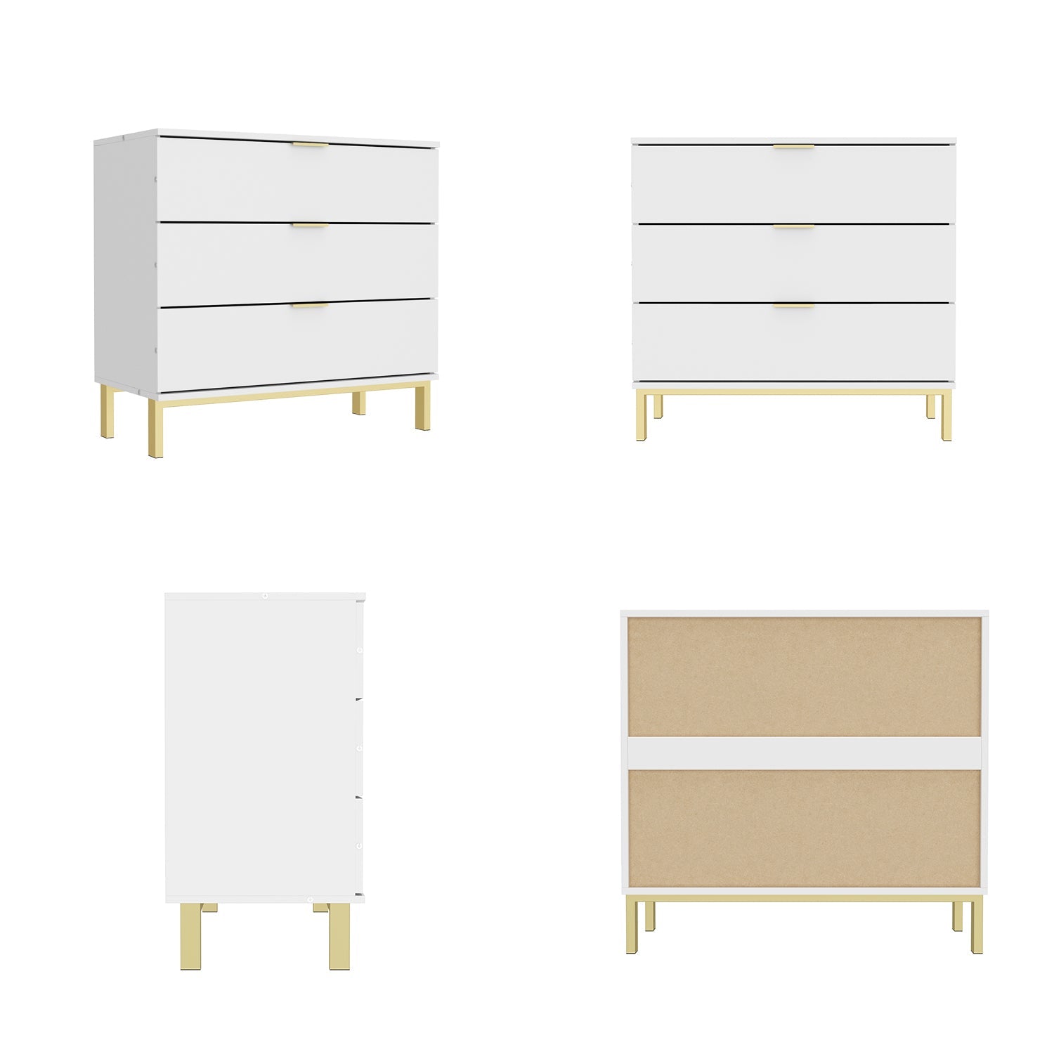 Vertical Chest 3-Drawer Nightstand Dresser Storage Sideboard with Metal Legs for Bedroom