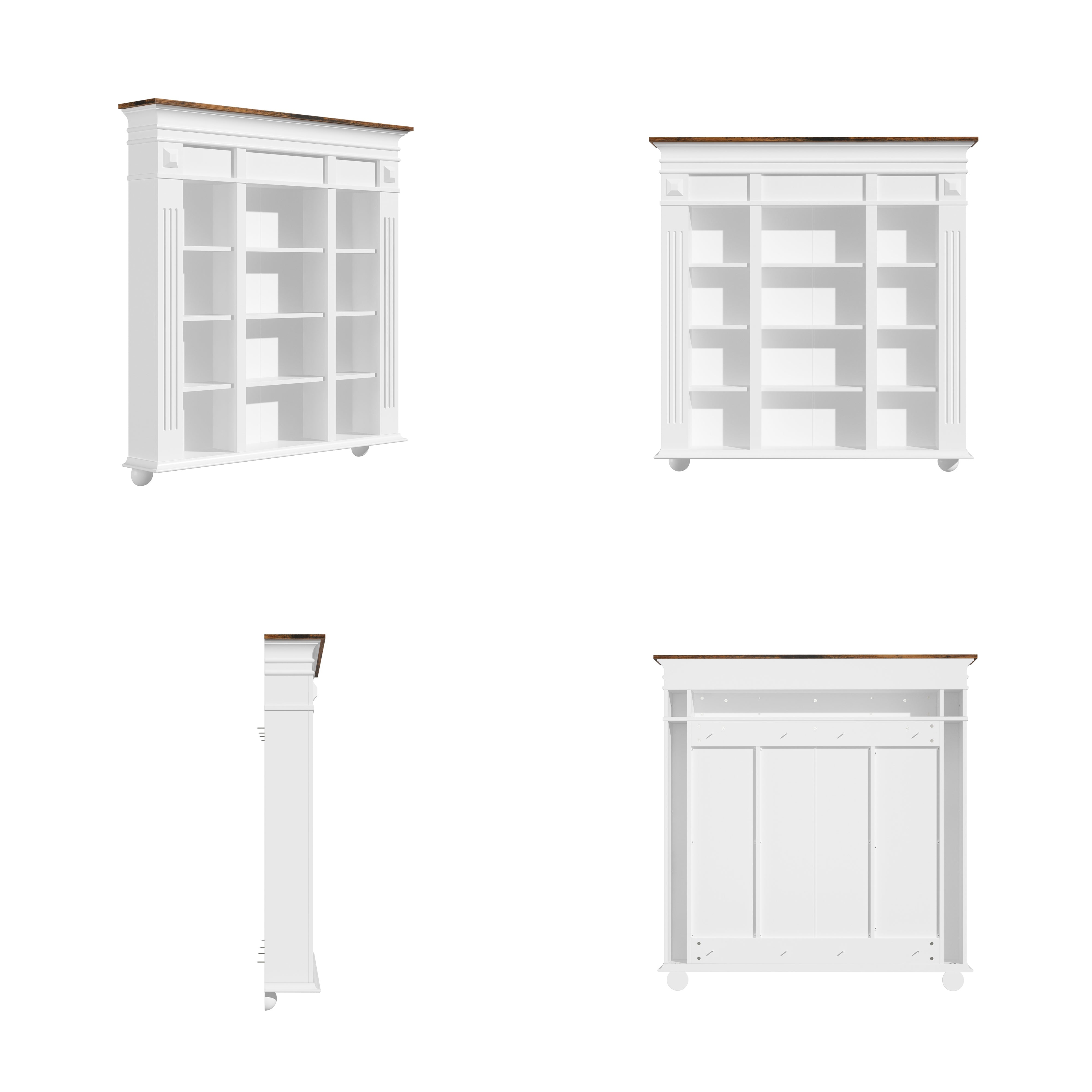 47.2 inches White Wall Mount Display Cabinet with Rustic Wood Top & 12 Open Compartments for Glassware Collectibles