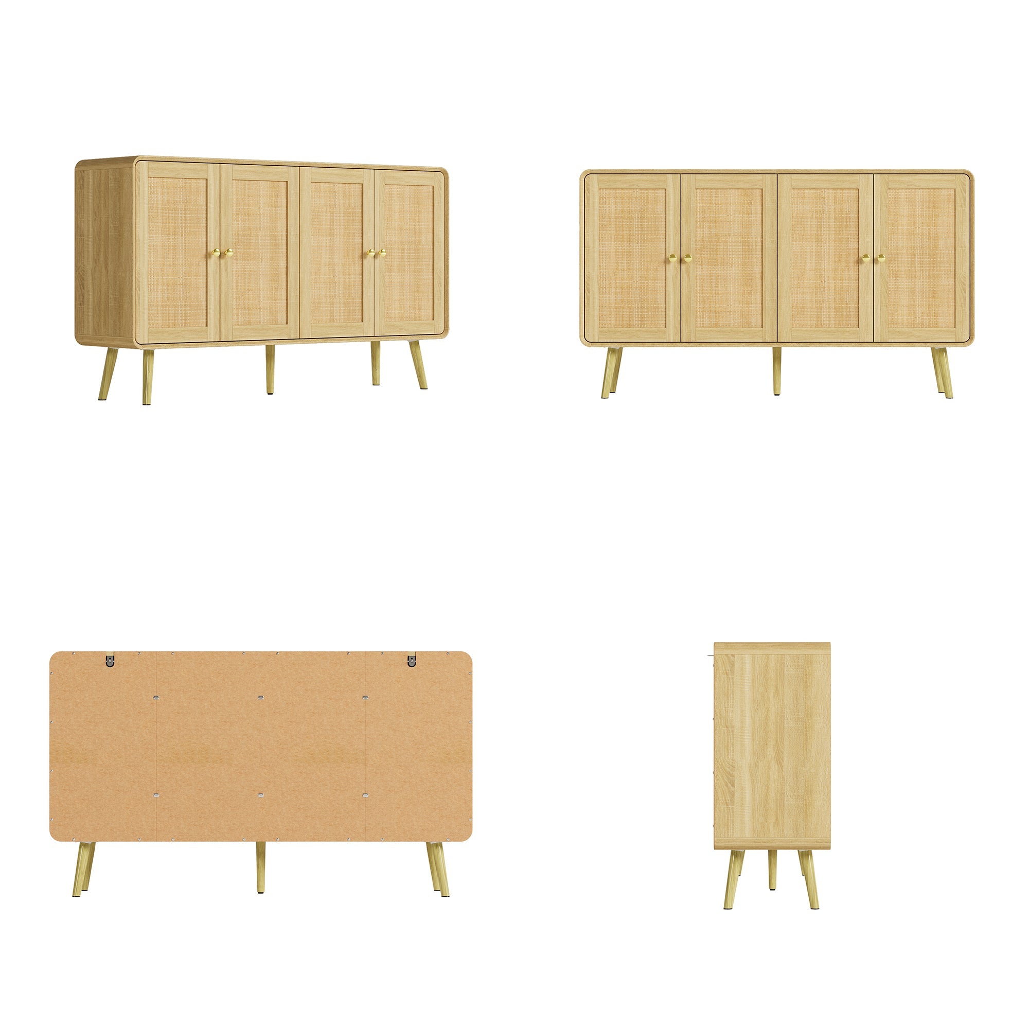 Mid-Century Modern Sideboard With Rattan Doors And Adjustable Shelves