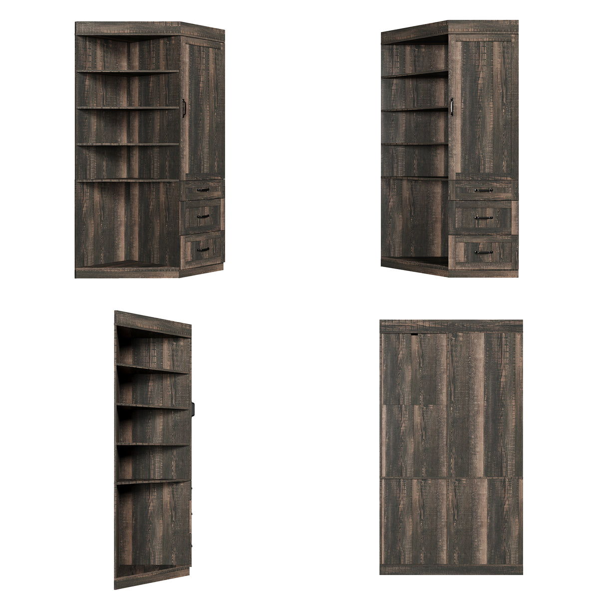 31.5 inch Trapezoid Brown Bookcase Storage Cabinet with 4-Tier Shelves