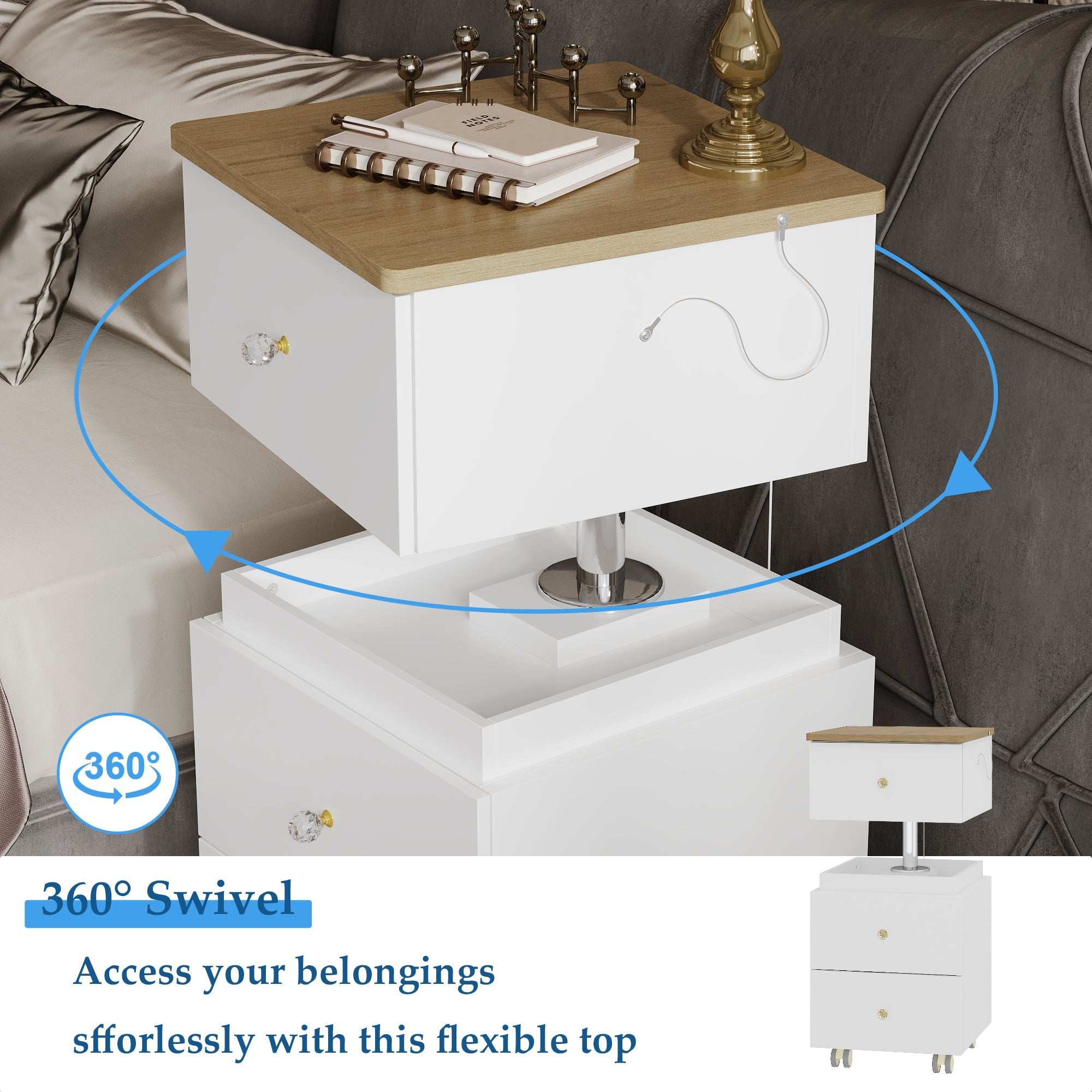 360° Rotating Makeup Vanity Desk with Adjustable Height, Flip-Top Mirror & LED Lighting