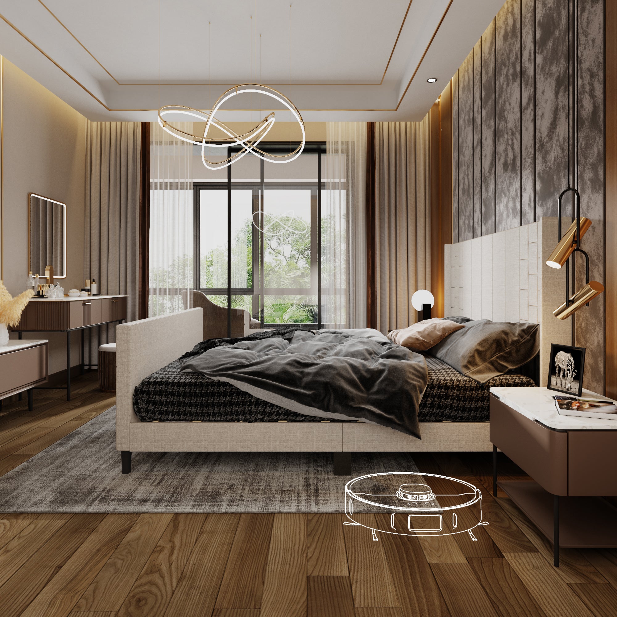 Modern Upholstered Platform Bed Frame With USB Ports, Tufted Polyester Headboard And MDF Slat Support – Mattress Not Included