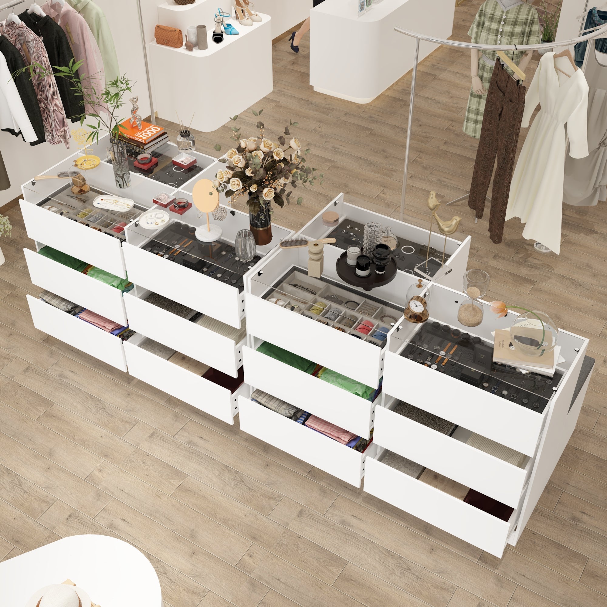 47.2 inches Modern White 4-Shelf Chest With Top And Comfortable Bench