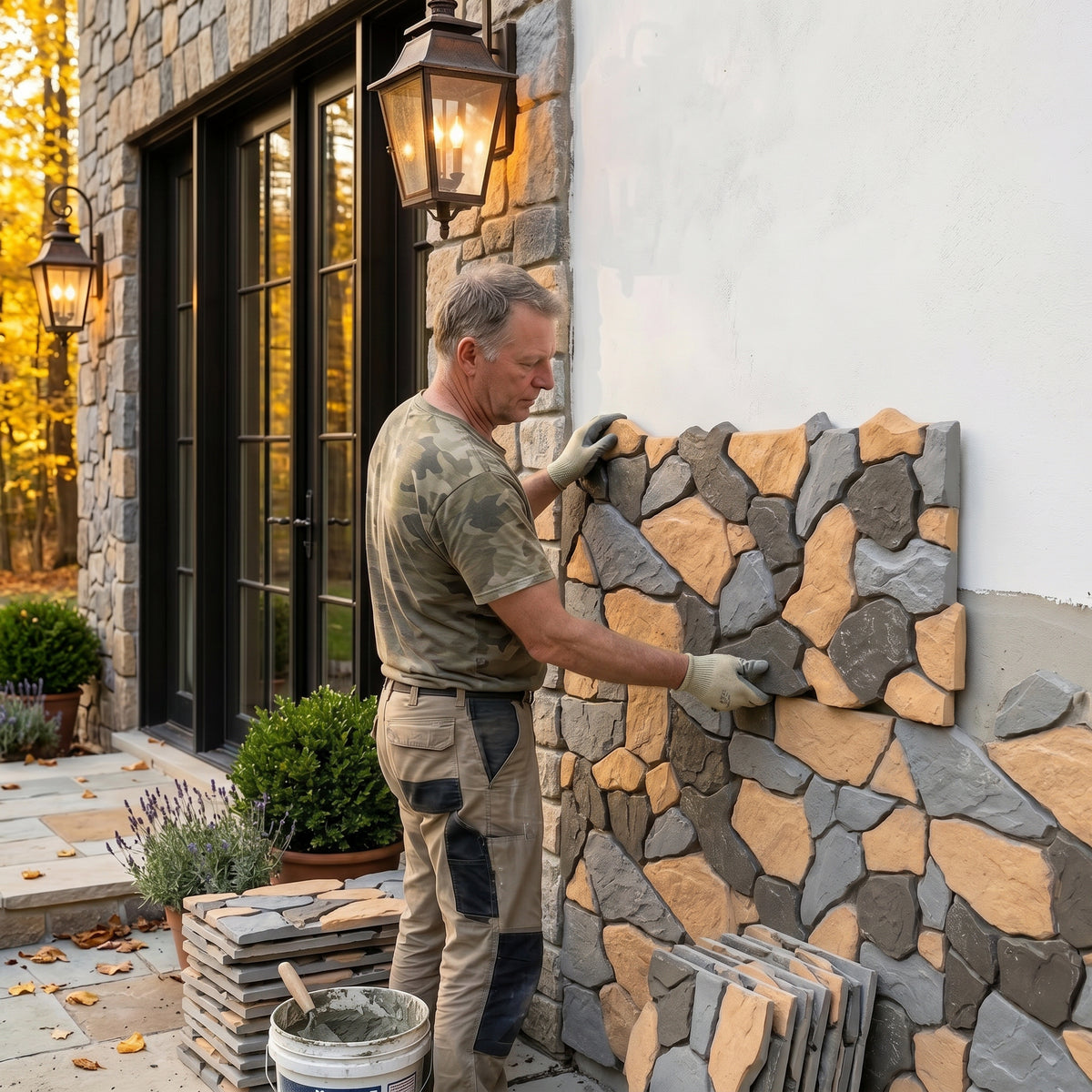 Mixed Color River Rock Faux Stone Wall Panel Set of 6, Lightweight Indoor & Outdoor Decor Wall Panels