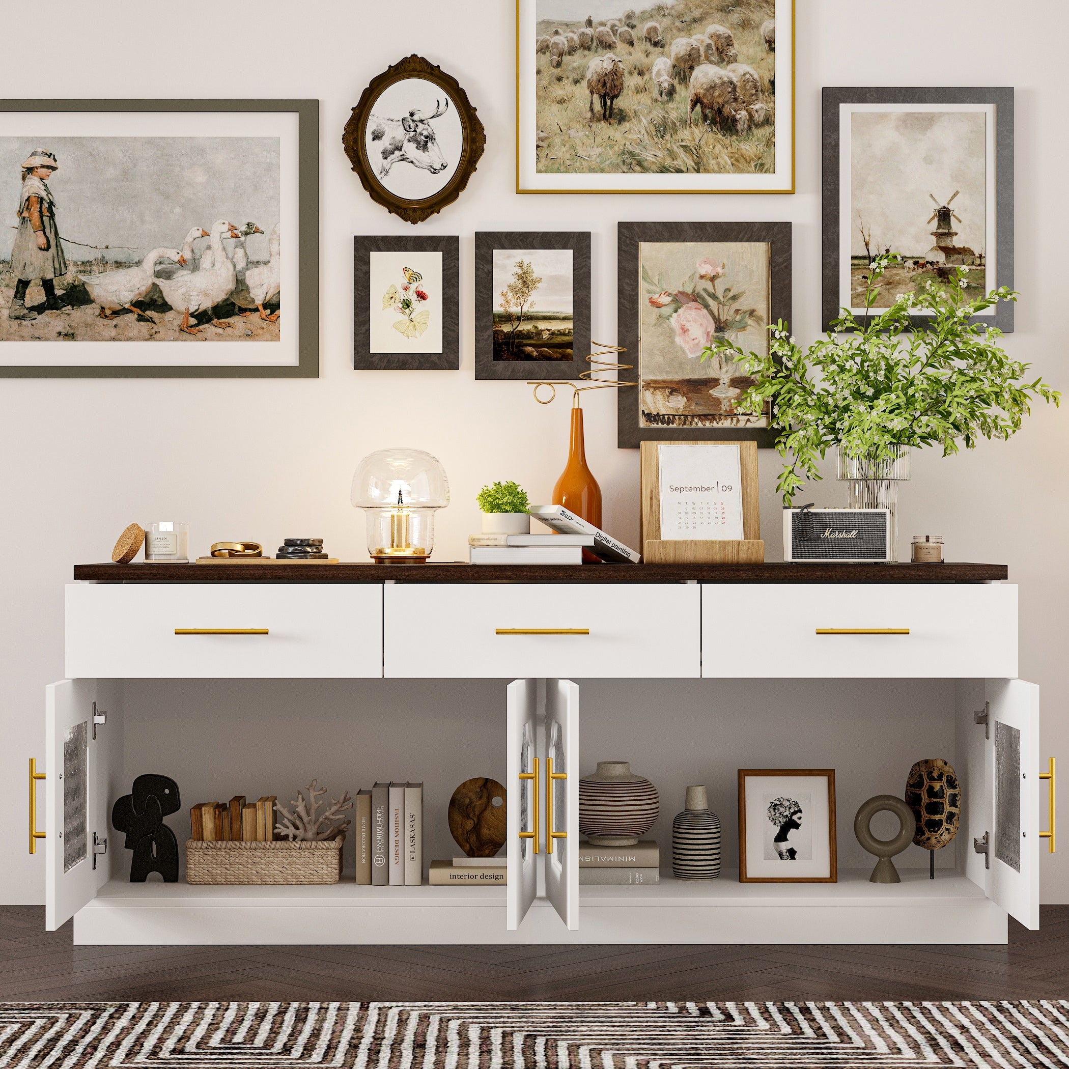 63" W Sideboard Cabinet Buffet Storage Cabinet