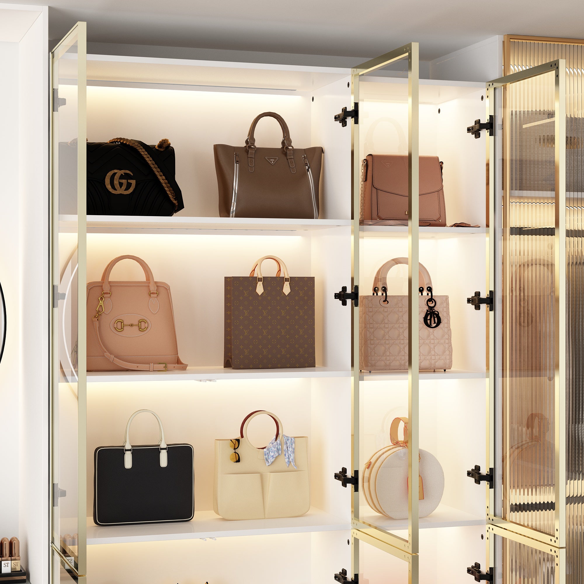 78.7'' H x 63'' W Bookcase with Glass Doors & 3-Color Changing Lights