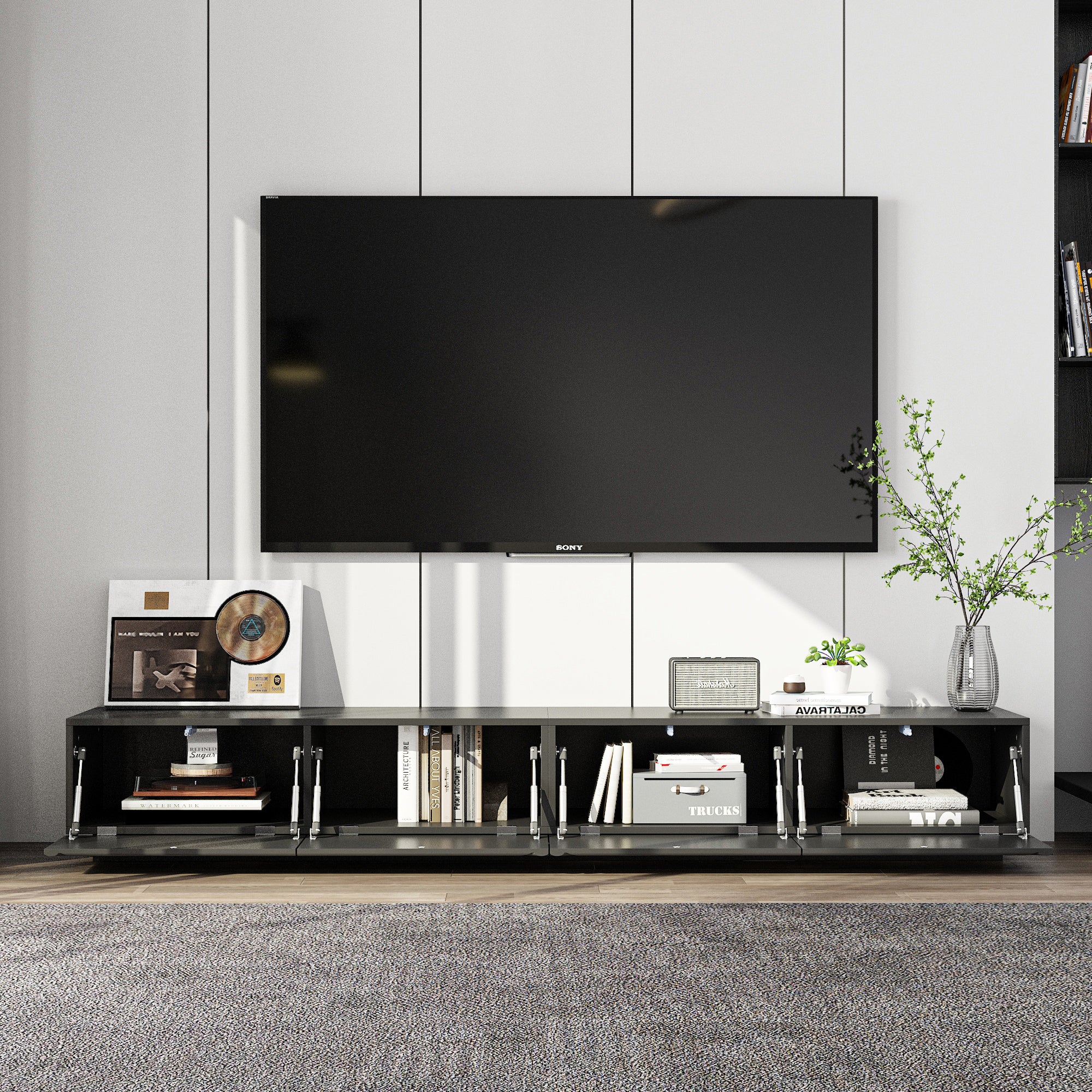 70'' Media Console TV Stand With Drop-Down Doors
