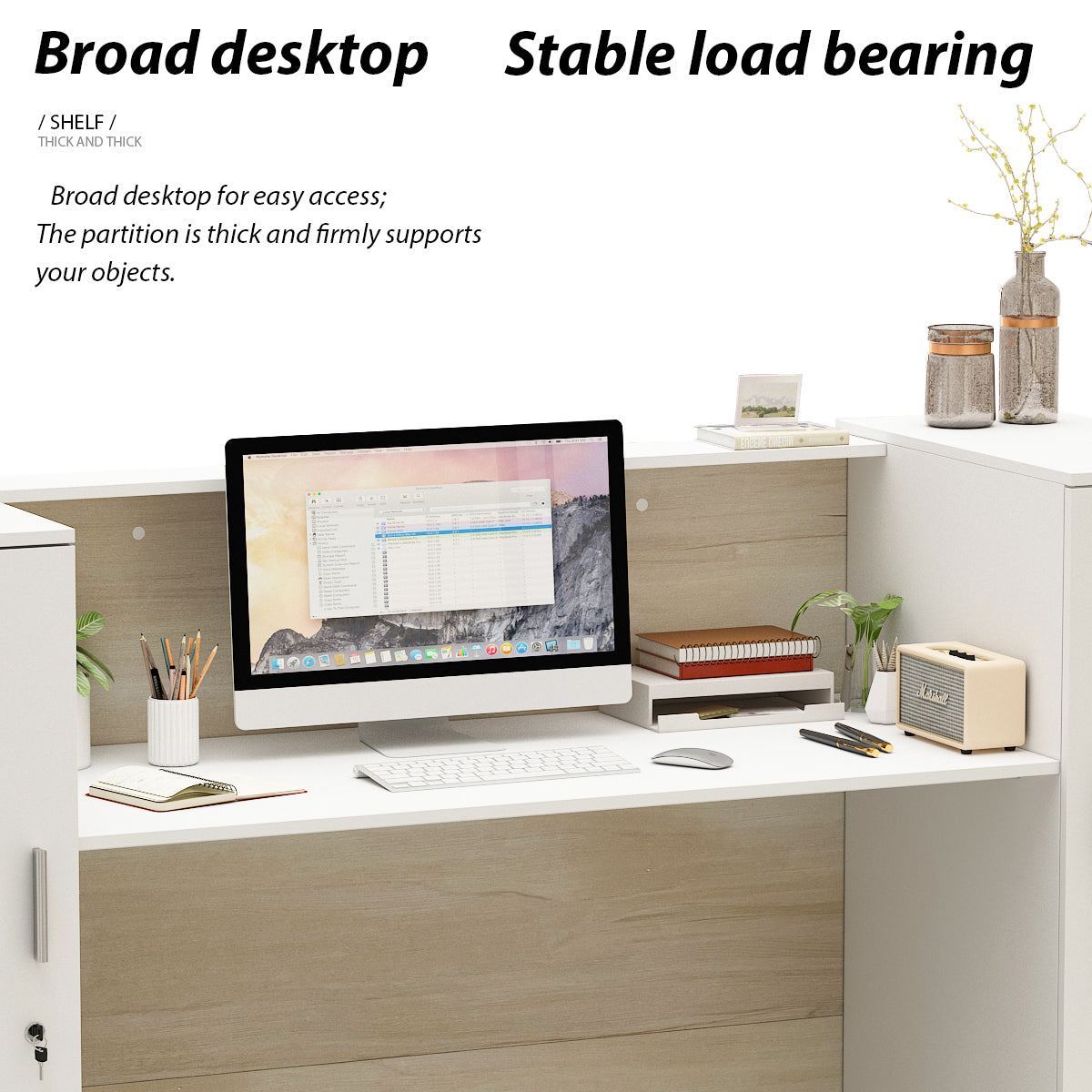 Large Reception Desk Reception Station with Lockable Door 70"W