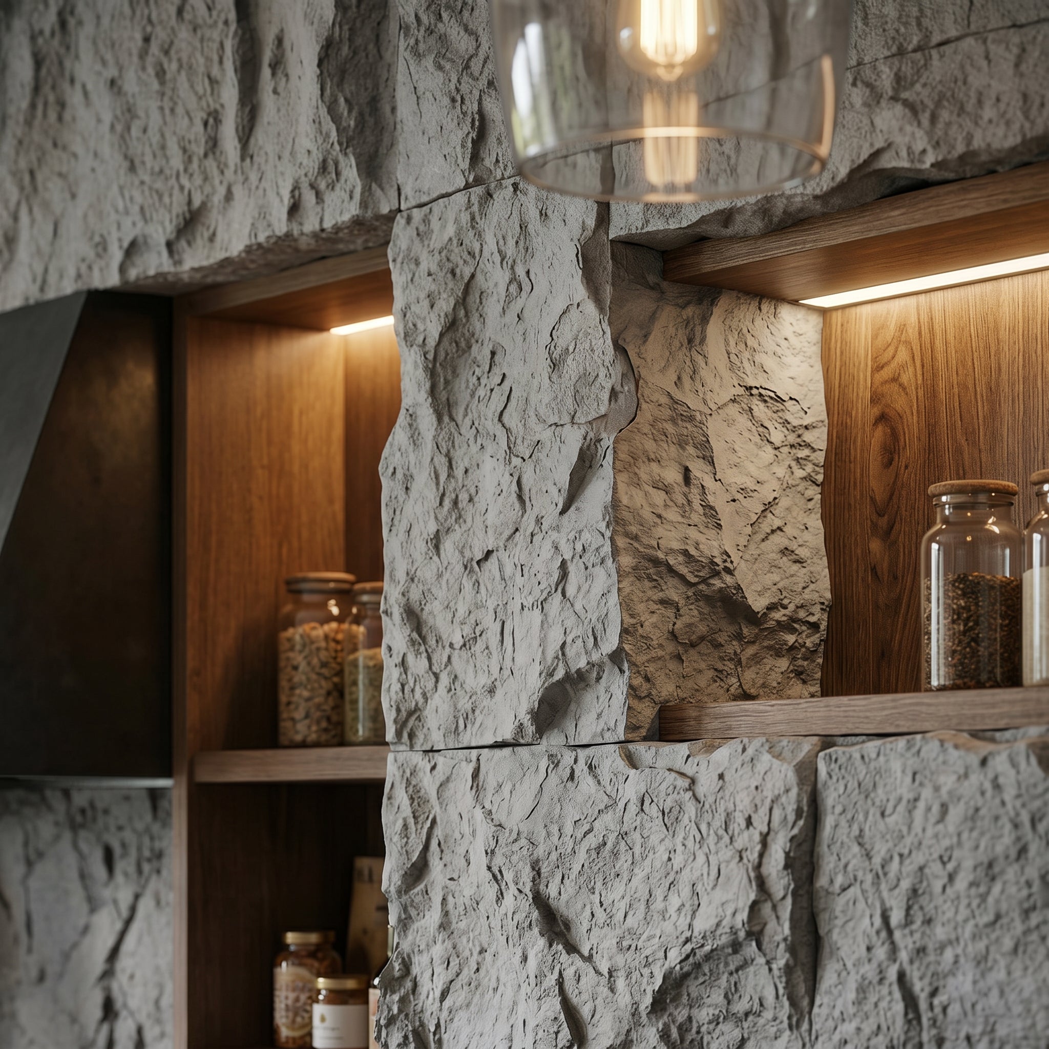 Light Gray Rough Faux Stone Wall Panel Set of 5, Indoor & Outdoor Lightweight Decor Wall Panels
