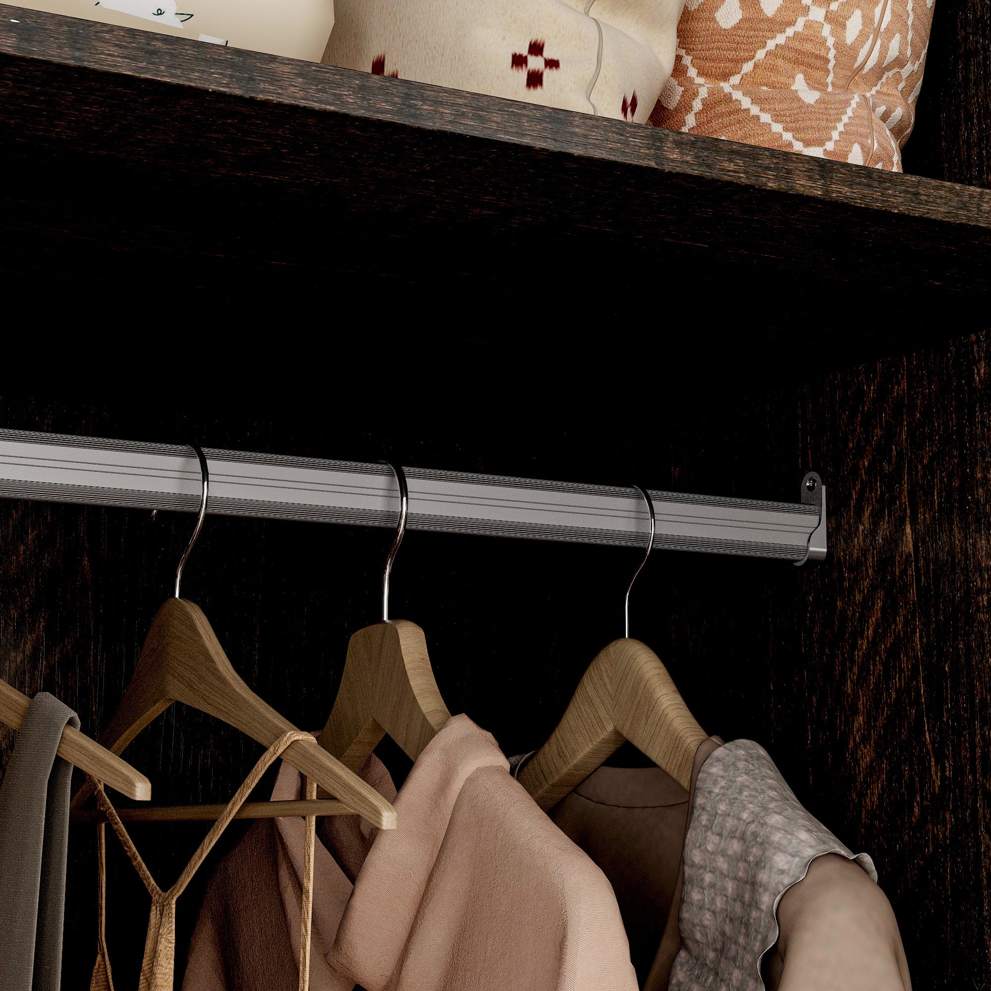 62" Wide 6 Doors 2 Drawers Wood Grain Wardrobe Armoire