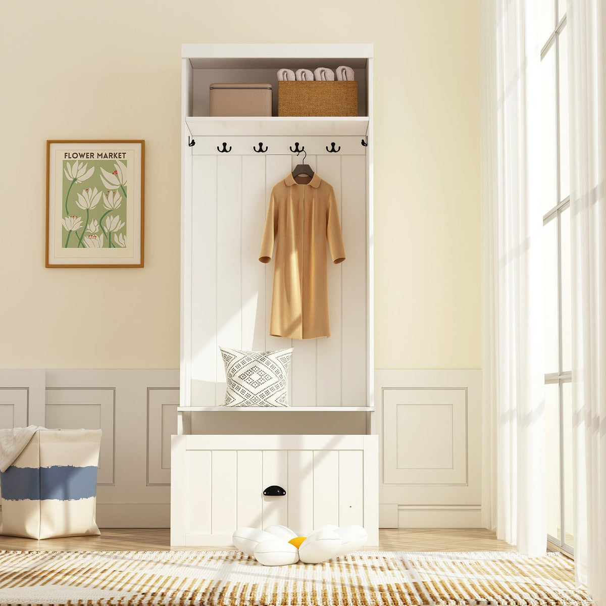 Hall Tree Shelf Rack Shoe Storage Coat Organizer Cabinet for Entryway in Combination