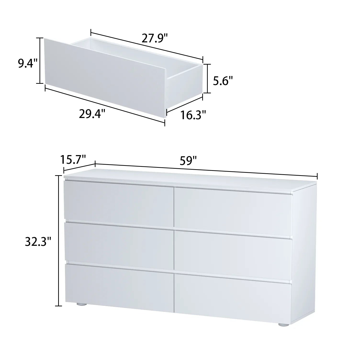 Distressed Sideboard 6-Drawer Storage Buffet Display Table Grain Texture for Living Room and Kitchen