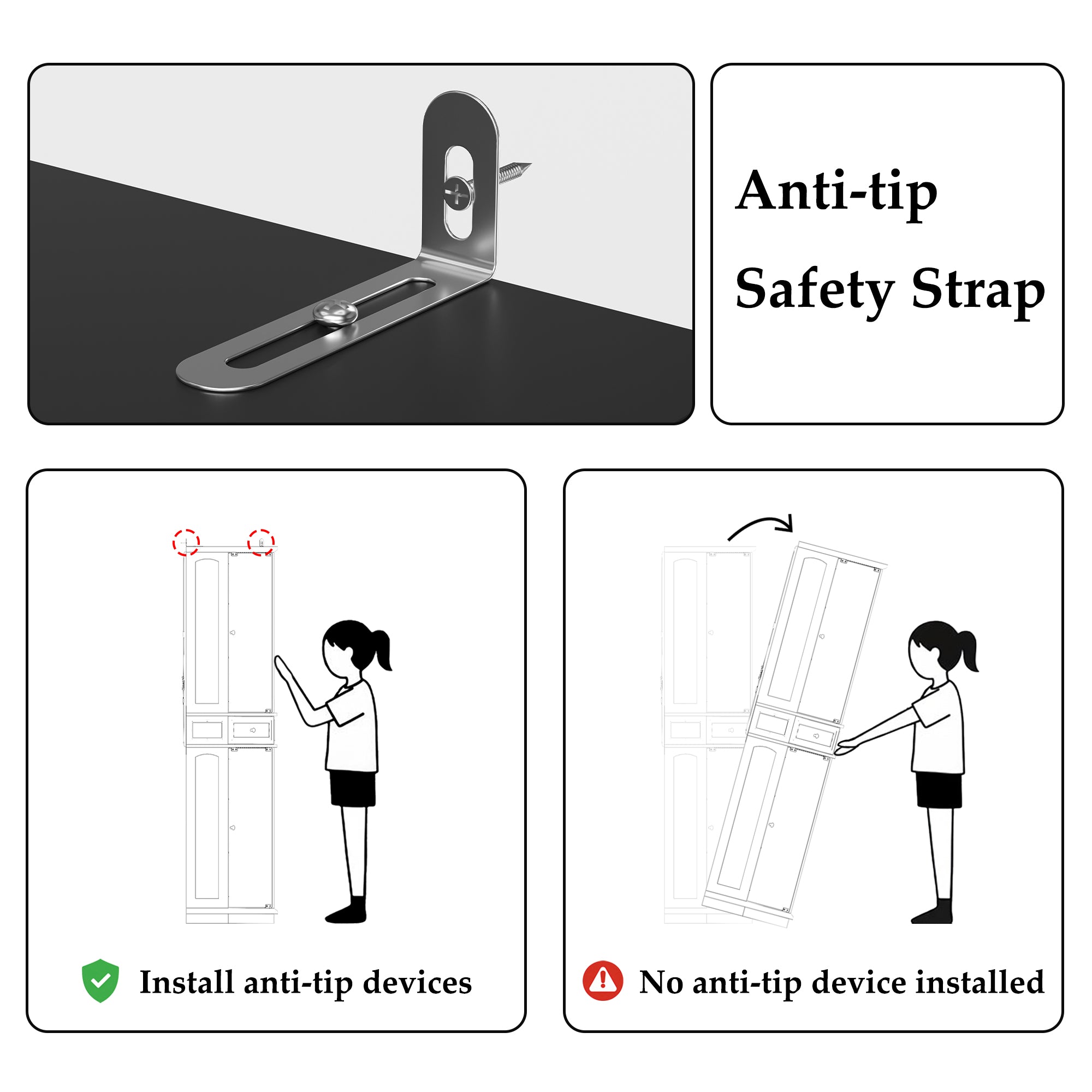 Black tall display cabinet with glass doors and center drawer