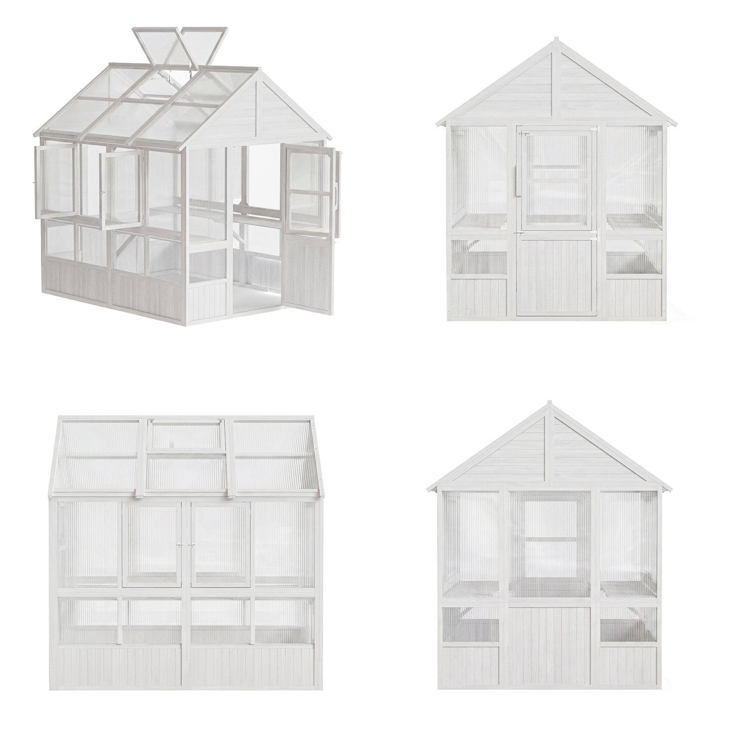81 inches White Wood Outdoor Greenhouse with Polycarbonate Panels, Adjustable Roof Vents & Reinforced Frame