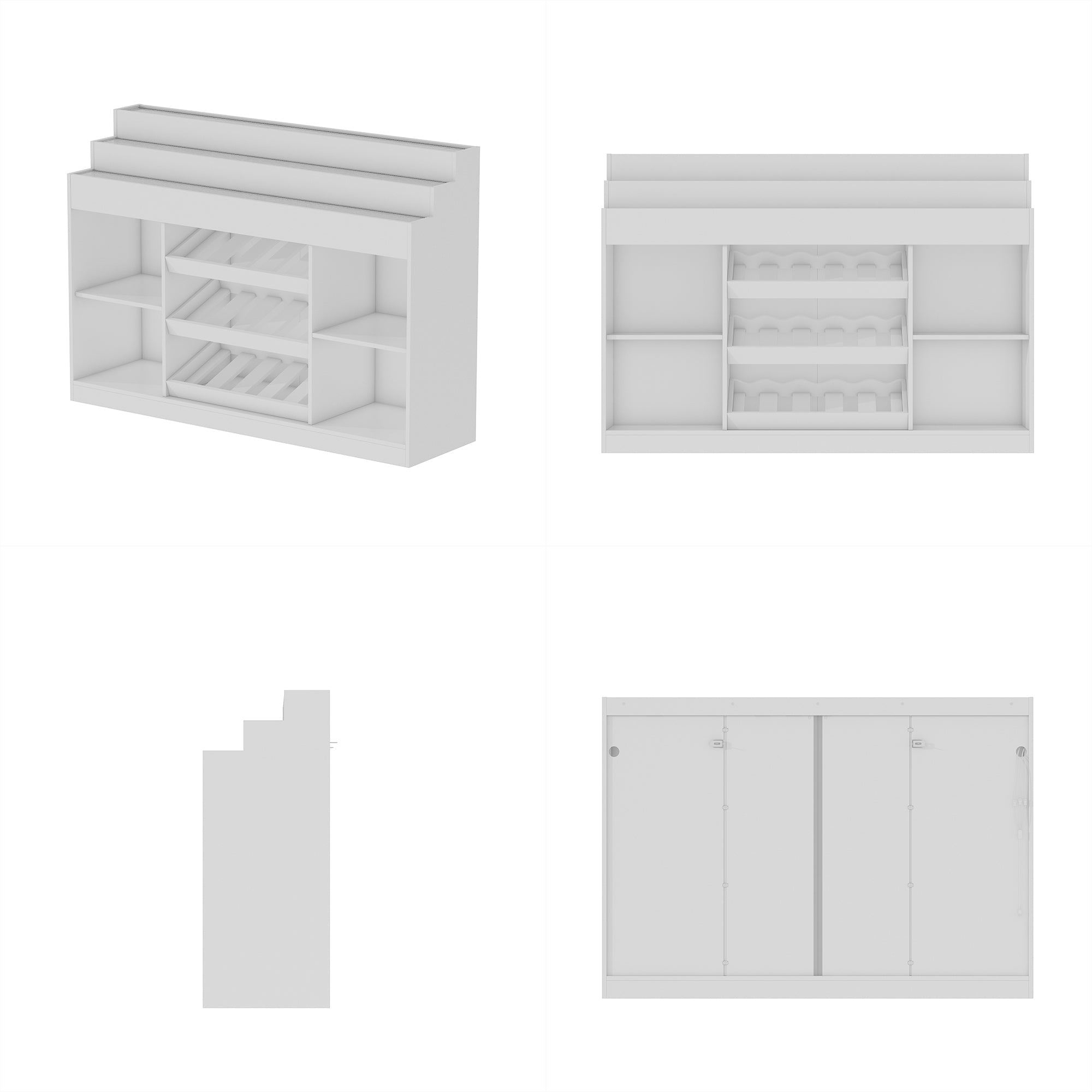 56.3 inches Modern White Wine Bar Cabinet With Light, Home Coffee Cabinet With Wine Shelf And Glass Top