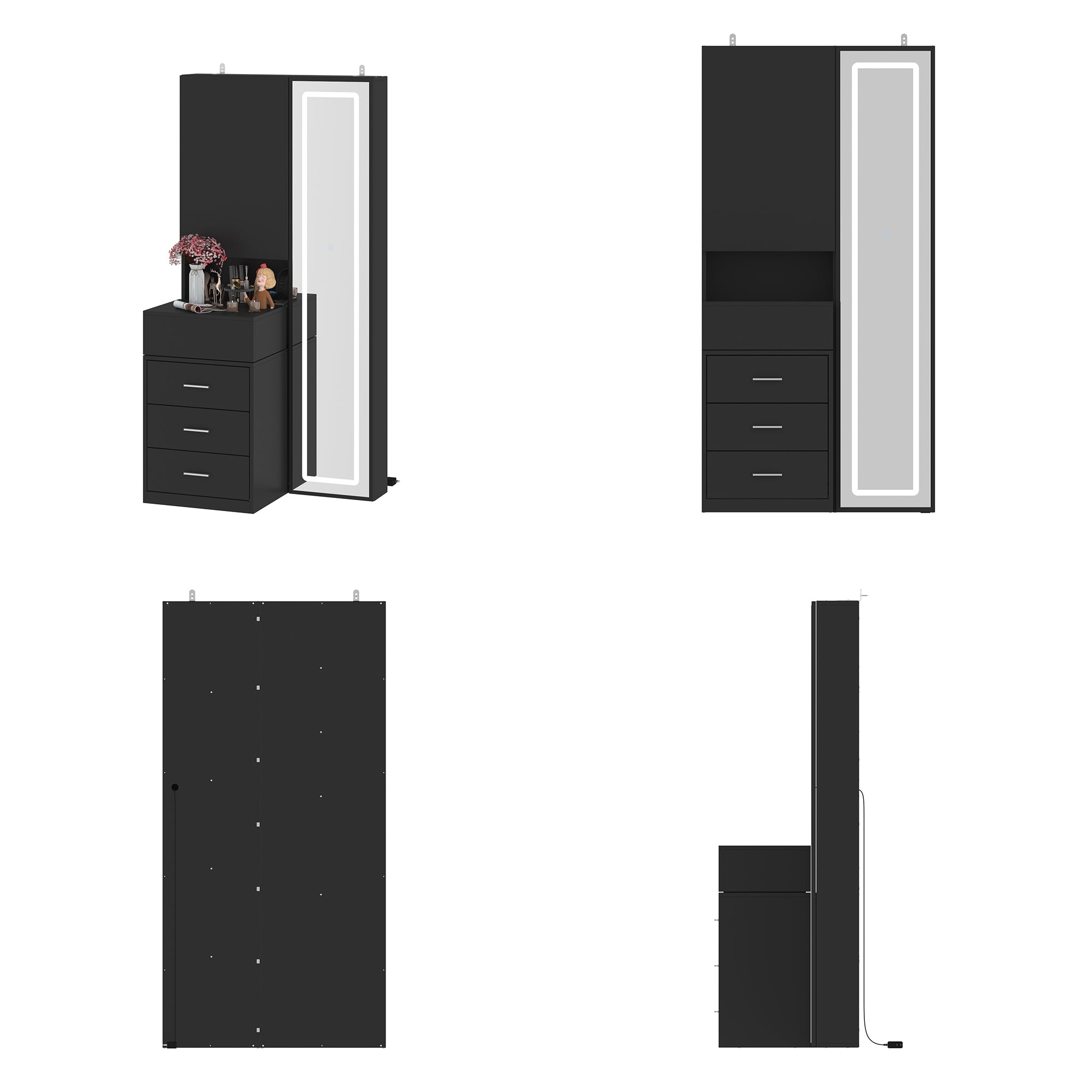 63'' H 3 Drawer Armoire Wardrobe With Adjustable LED Dressing Mirror