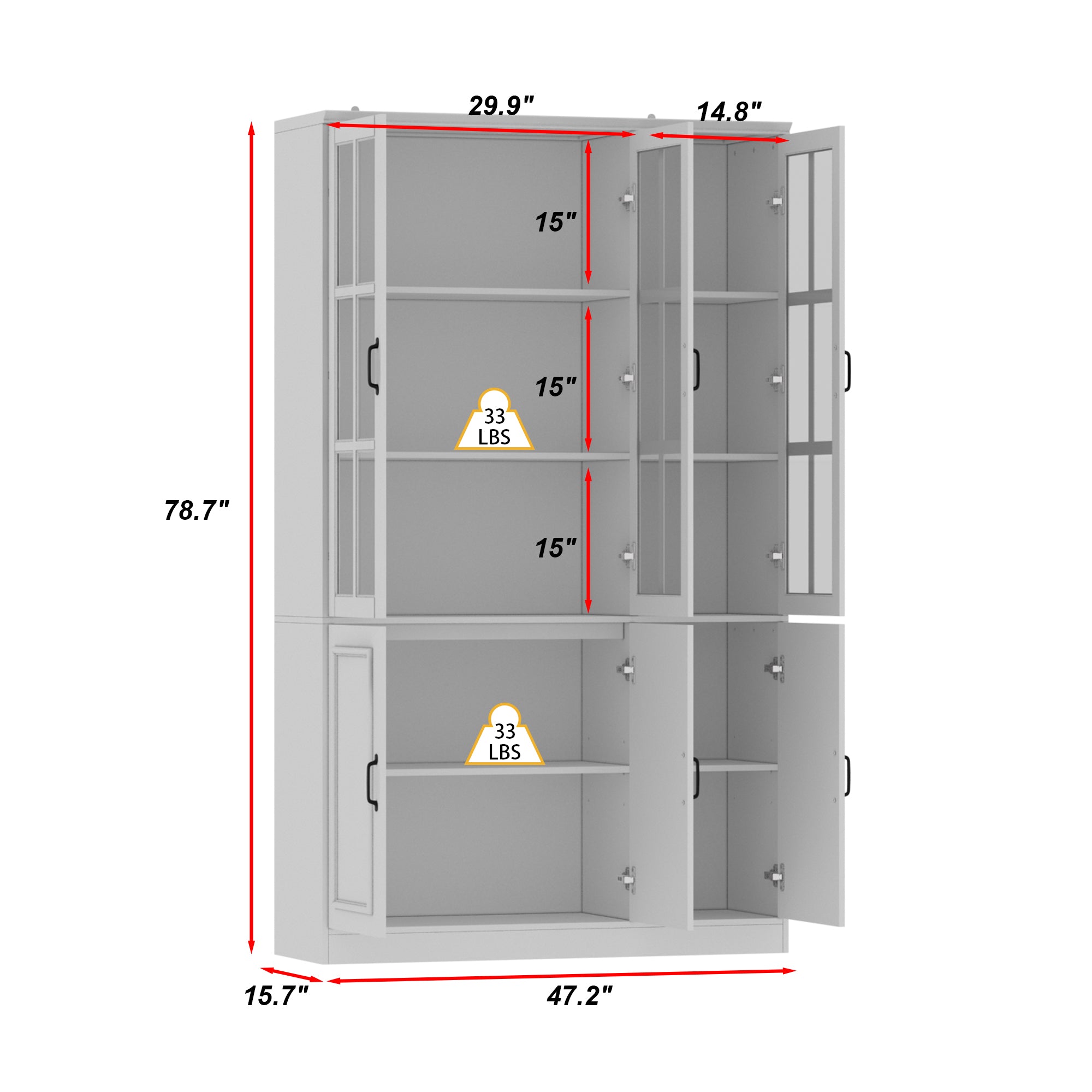 78.7'' H x 47.2'' W Freestanding Wood Bookcase with 3 Glass Doors