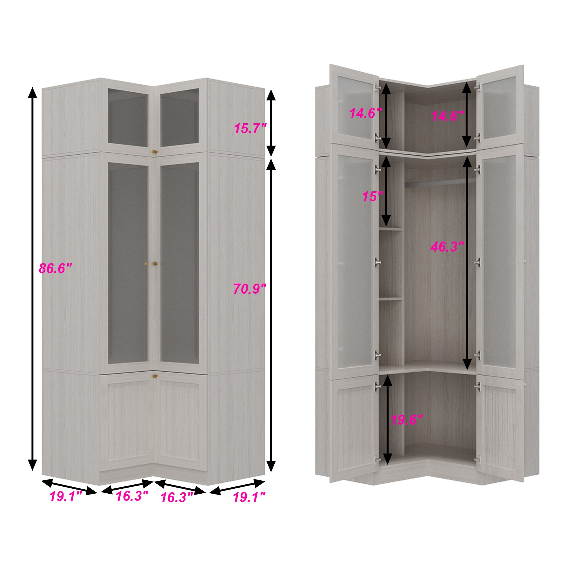 Multipurpose Darlah Corner Armoire with Solid & Manufactured Wood Construction