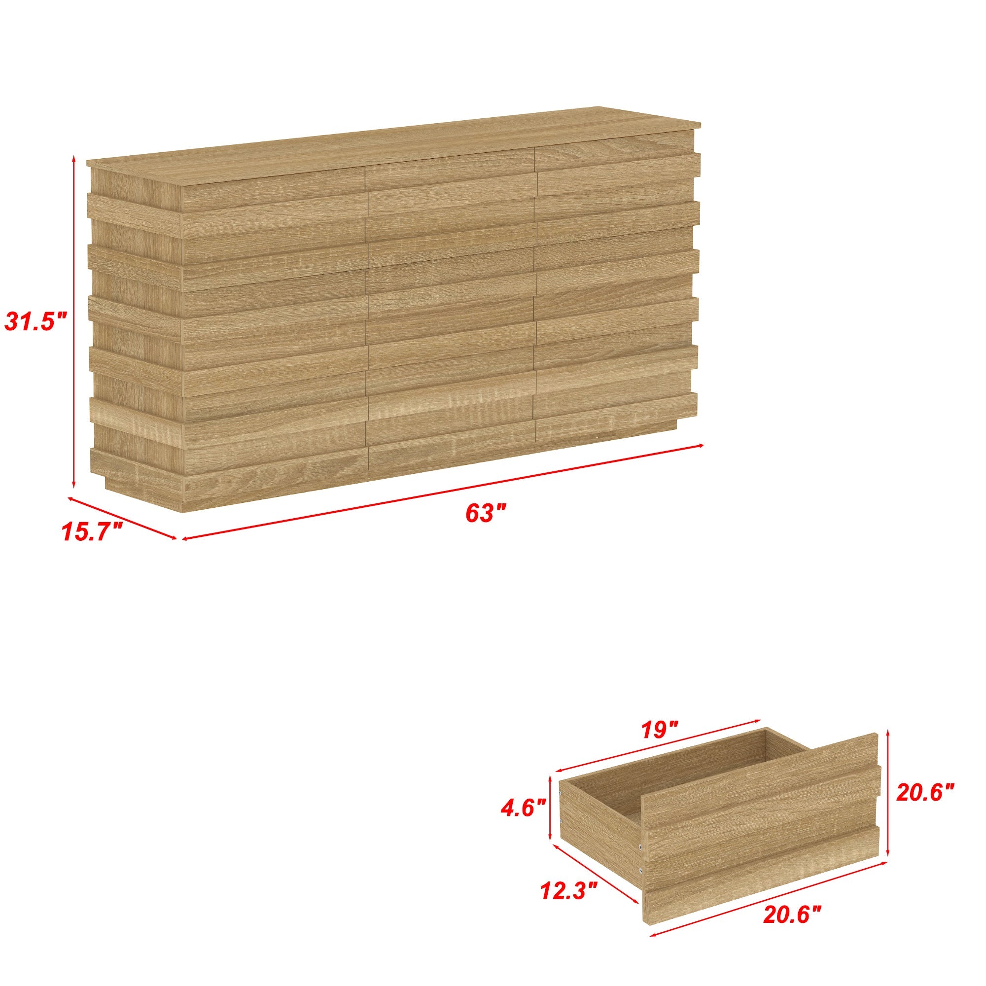 9 - Drawer Dresser Storage Cabinet: Light Wood Finish with a Modern Linear Design for Ample Storage