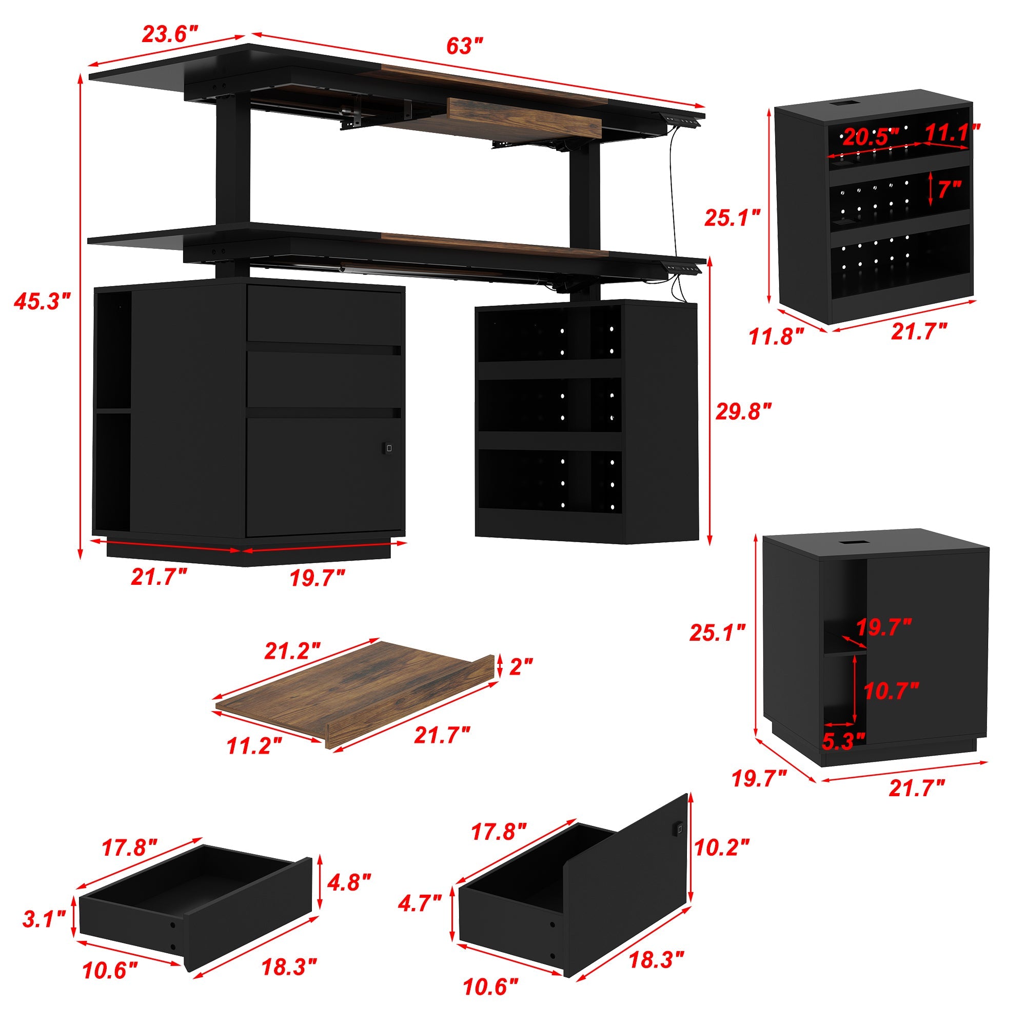 Modern Electric Height Adjustable Desk With Dual Storage Modules And Pegboard Organizer