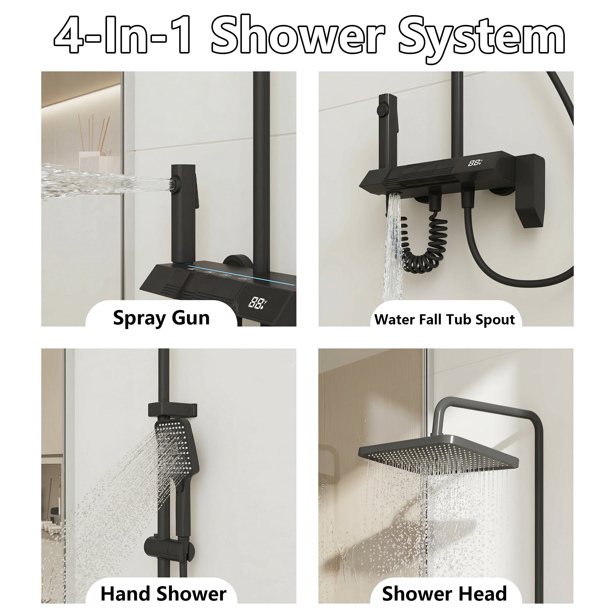 Black Shower System With LED Display Screen