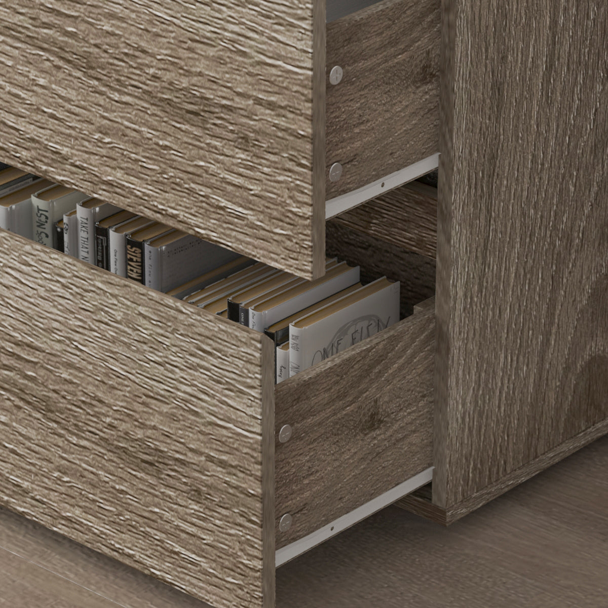 Distressed Sideboard 6-Drawer Storage Buffet Display Table Grain Texture for Living Room and Kitchen