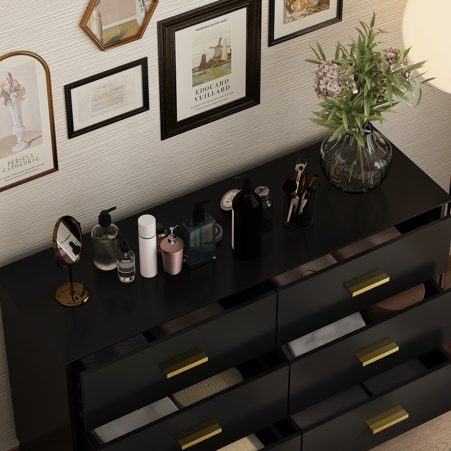 Modern White Finish Double Dresser 6-Drawer Cabinet for Hallway Entryway Living Room