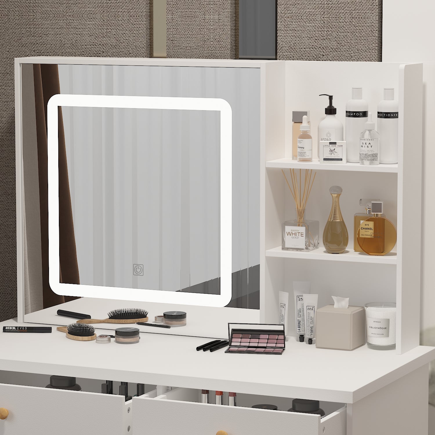 39.4'' Wide Makeup Vanity Set with Stool and Mirror