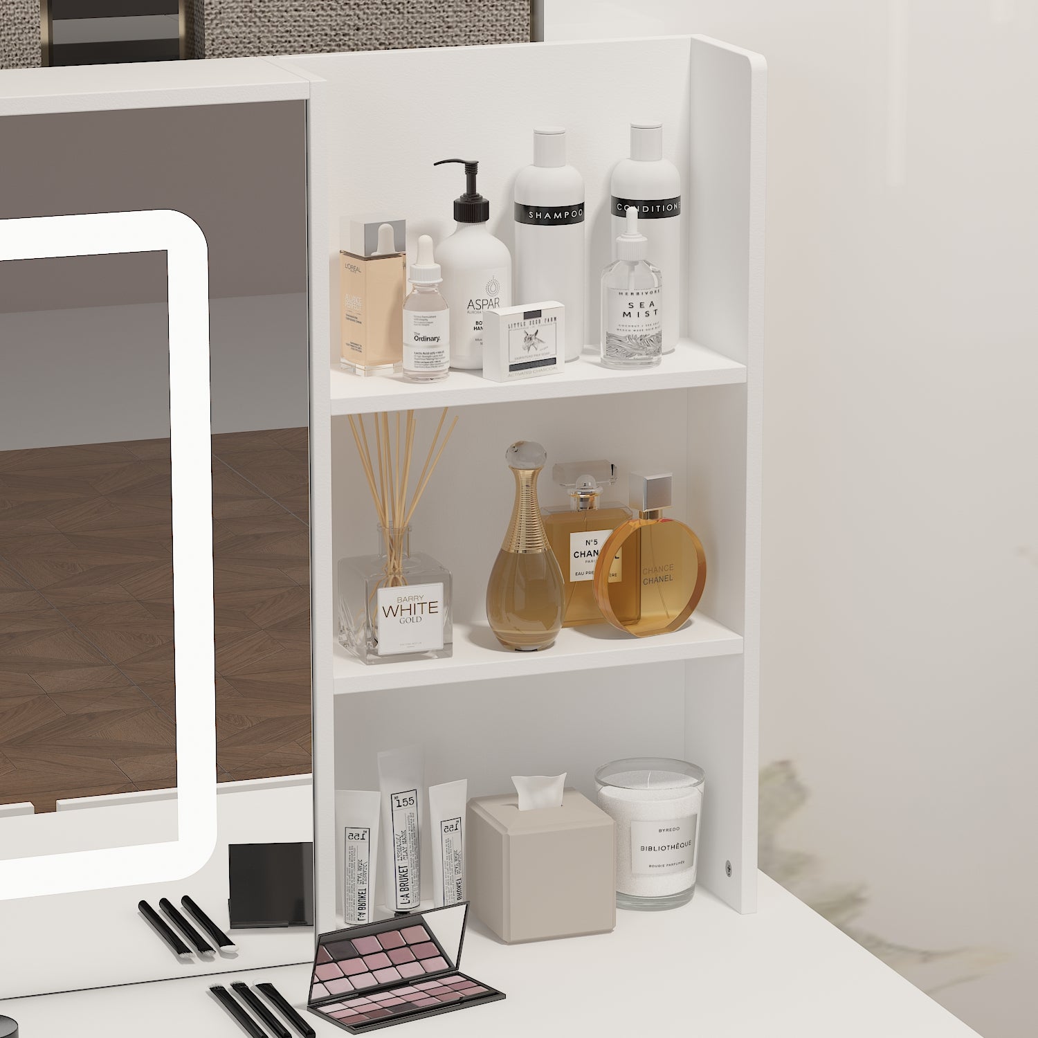 39.4'' Wide Makeup Vanity Set with Stool and Mirror