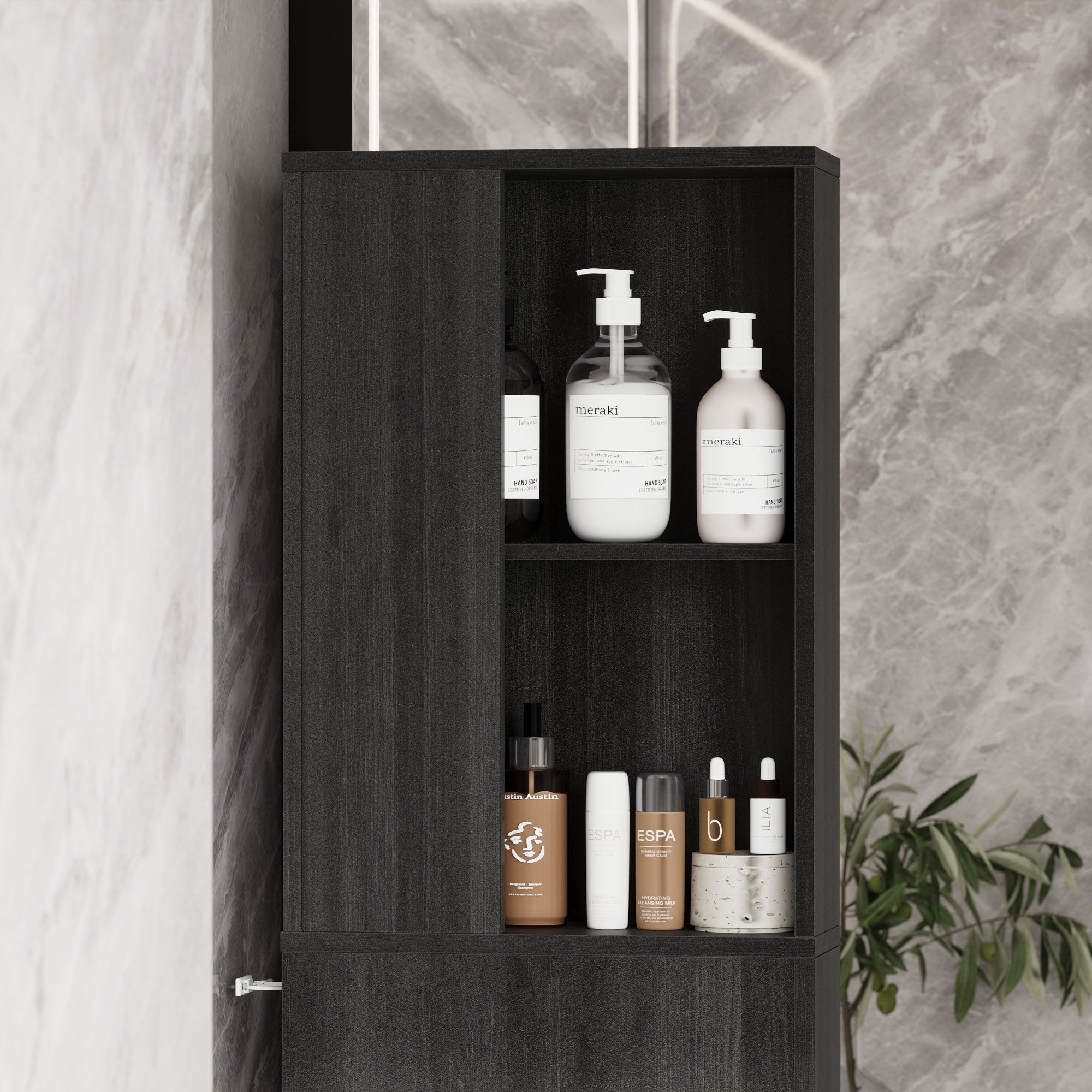 Narrow Bathroom Storage With Shelves And Drawers