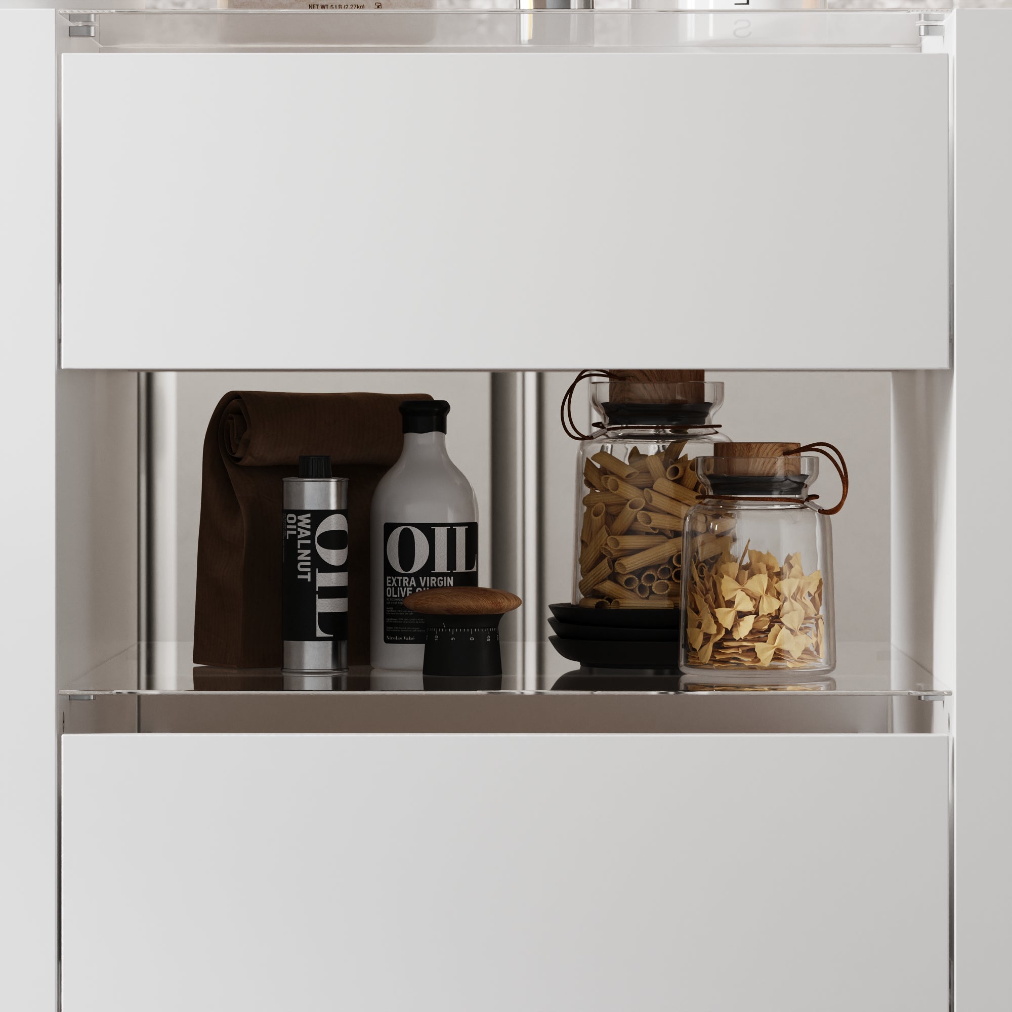 47.2 inch Modern White Kitchen Island with 14 Drawers and Tempered Glass Top