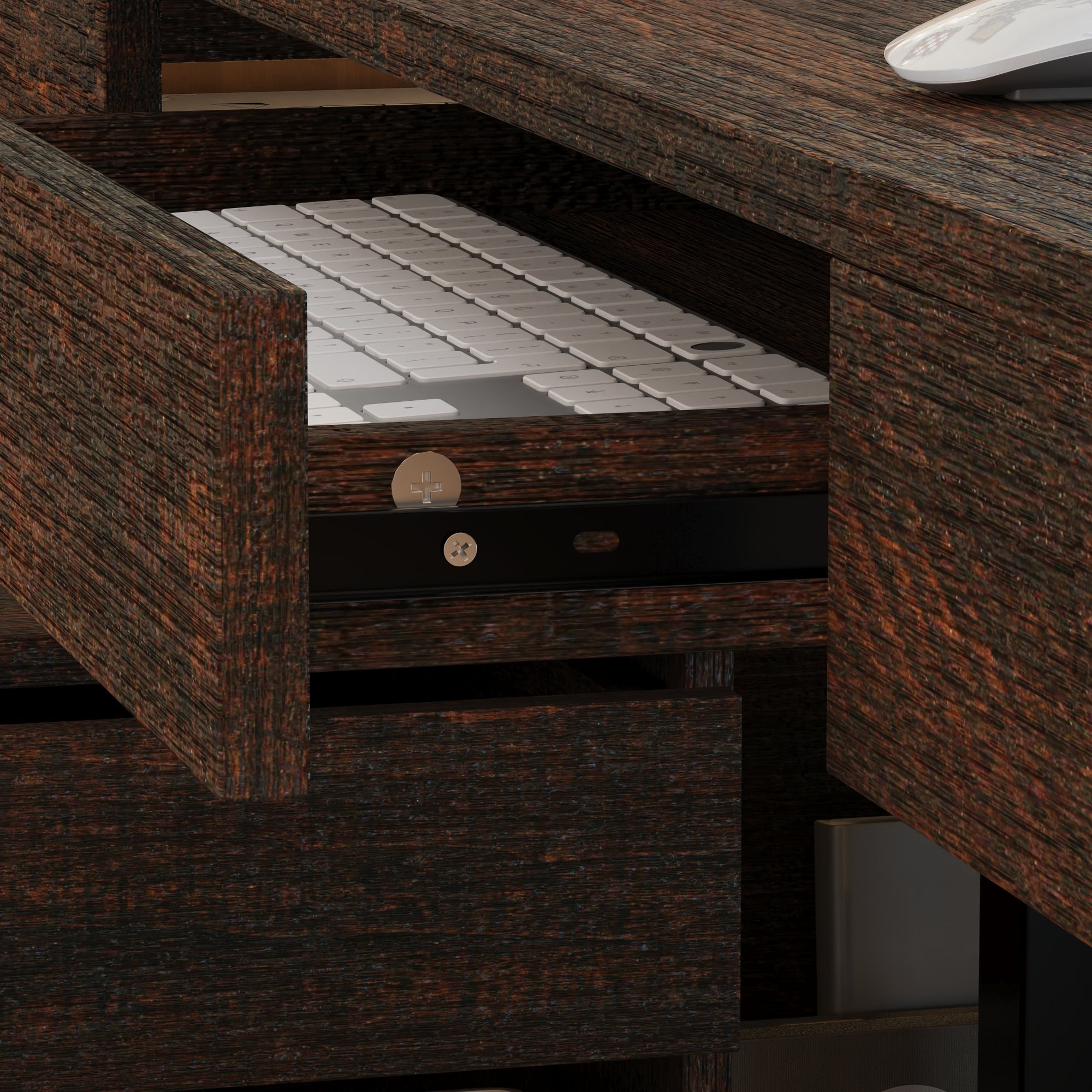 71'' W L-Shaped 3-Drawer Lift Computer Desk (29'' H To 44'' H) With 59'' W Bookcase