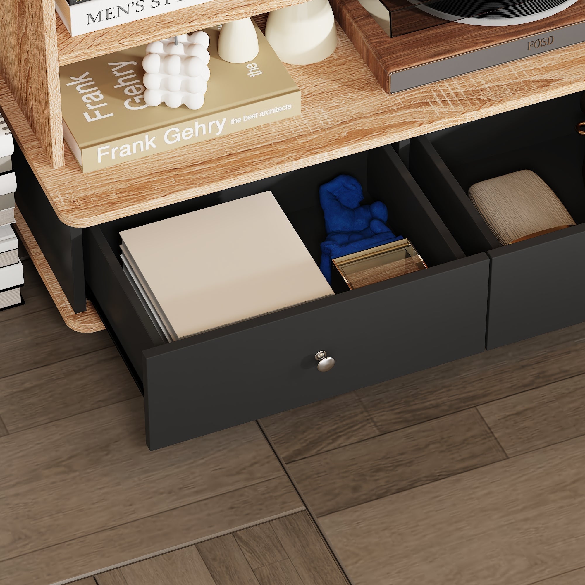 70'' W 4-Drawer TV Stand Media Console With TV Bracket And 6-Wheel