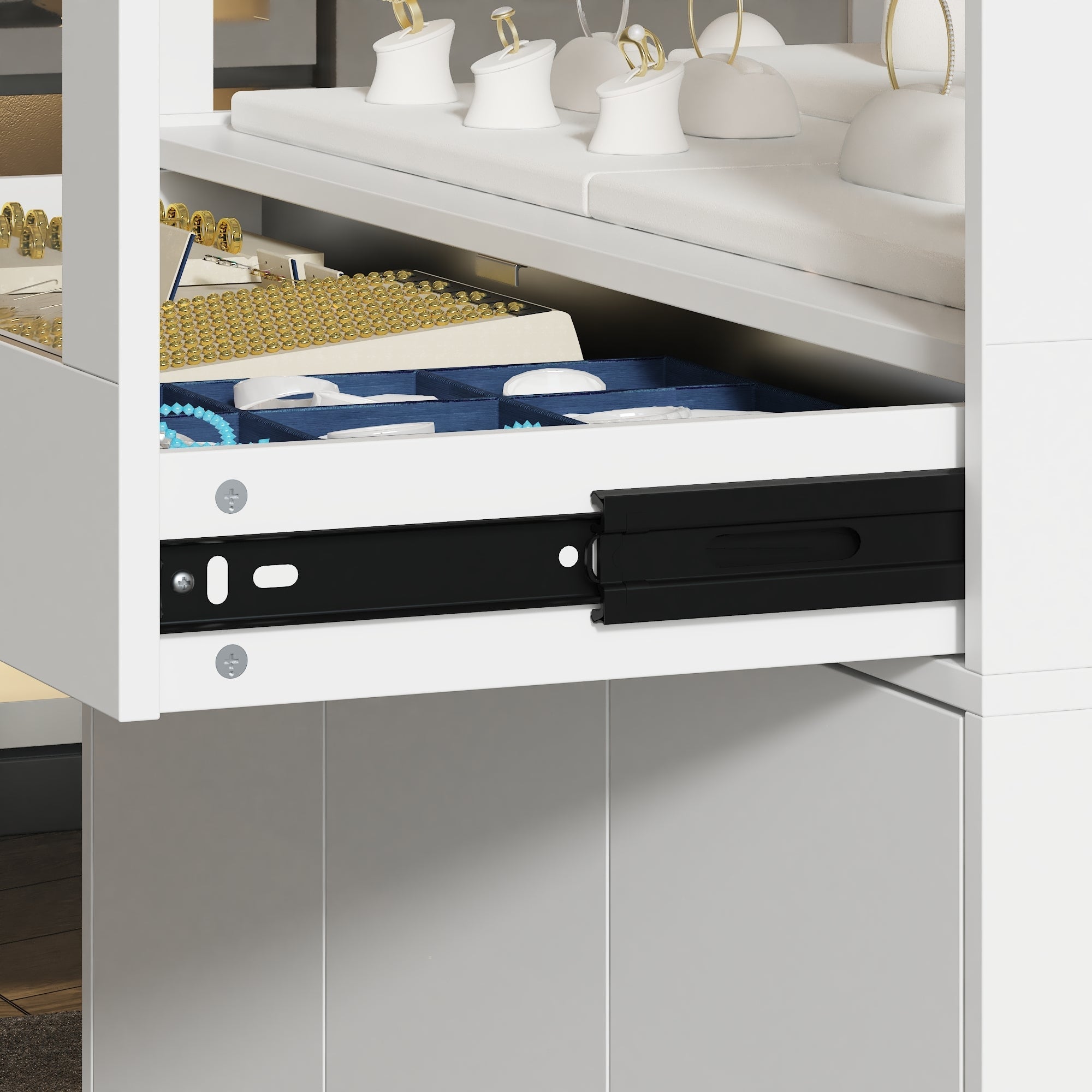 Elegant Jewelry Display Cabinet With Lock And Tempered Glass - 39.4" X 19.7" X 39.4"