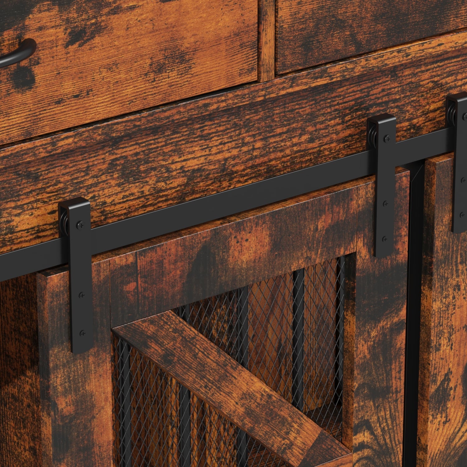 Small Dog Crate With Barn Doors, Steel Frame, Double Rooms