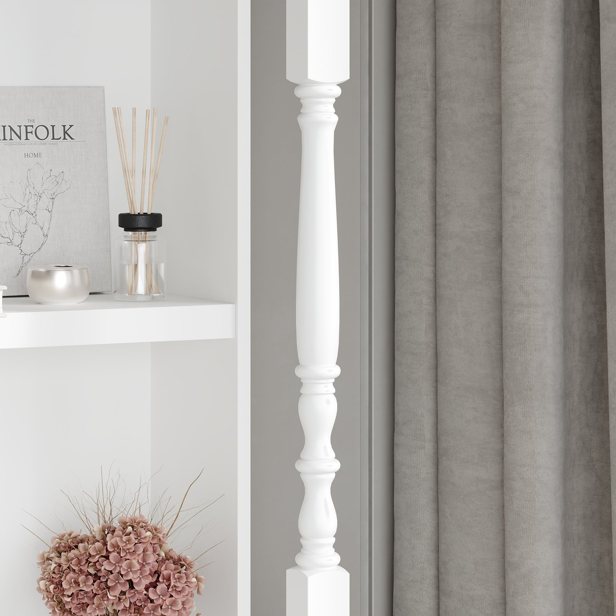 Modern White Tall Cabinet With 4 Open Shelves & 1 Drawer