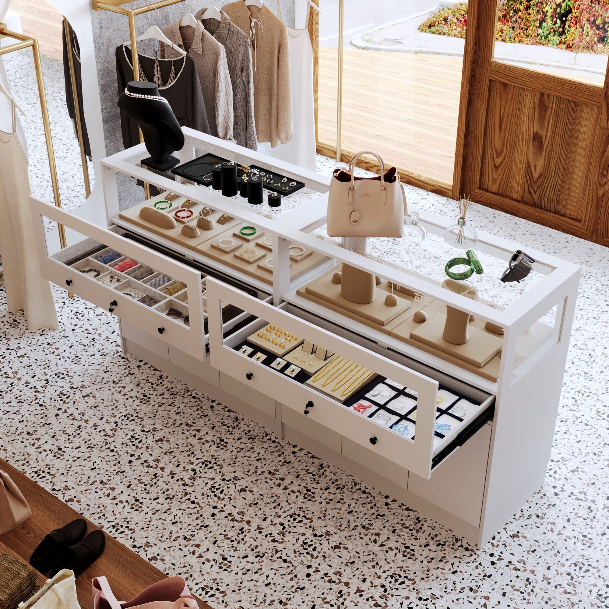 Elegant Jewelry Display Cabinet With Lock And Tempered Glass - 39.4" X 19.7" X 39.4"