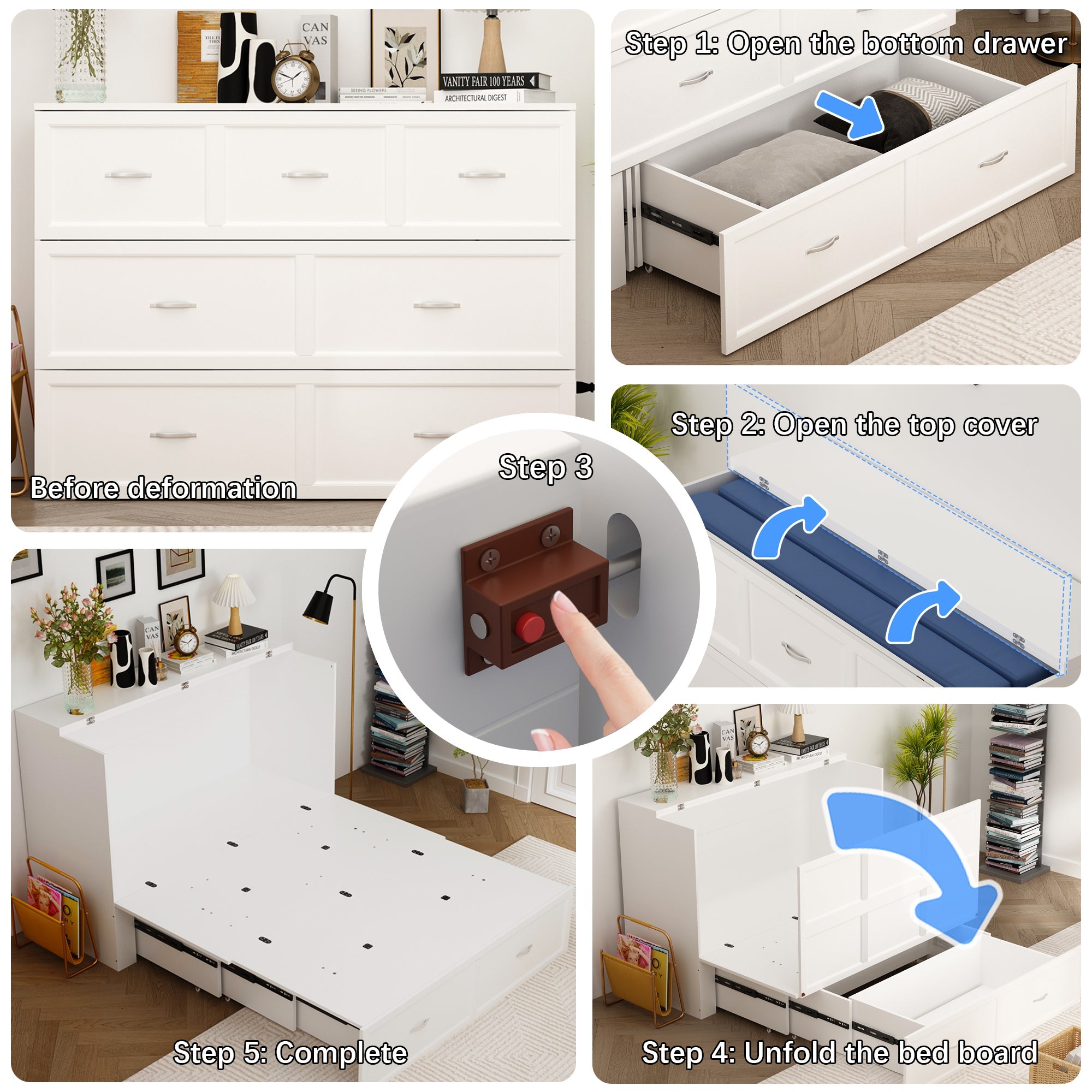 55.1'' W Detravious Fold Out Bed With Power Outlets