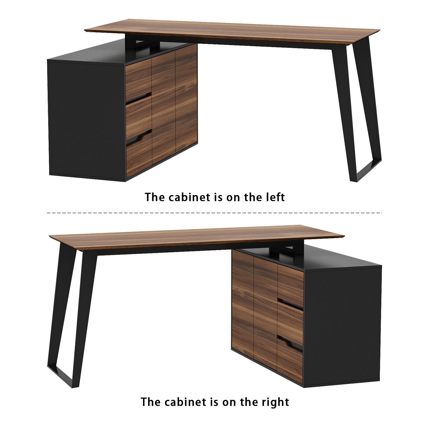 L-Shaped Corner Computer Desk with Drawers Brown Wood Grain