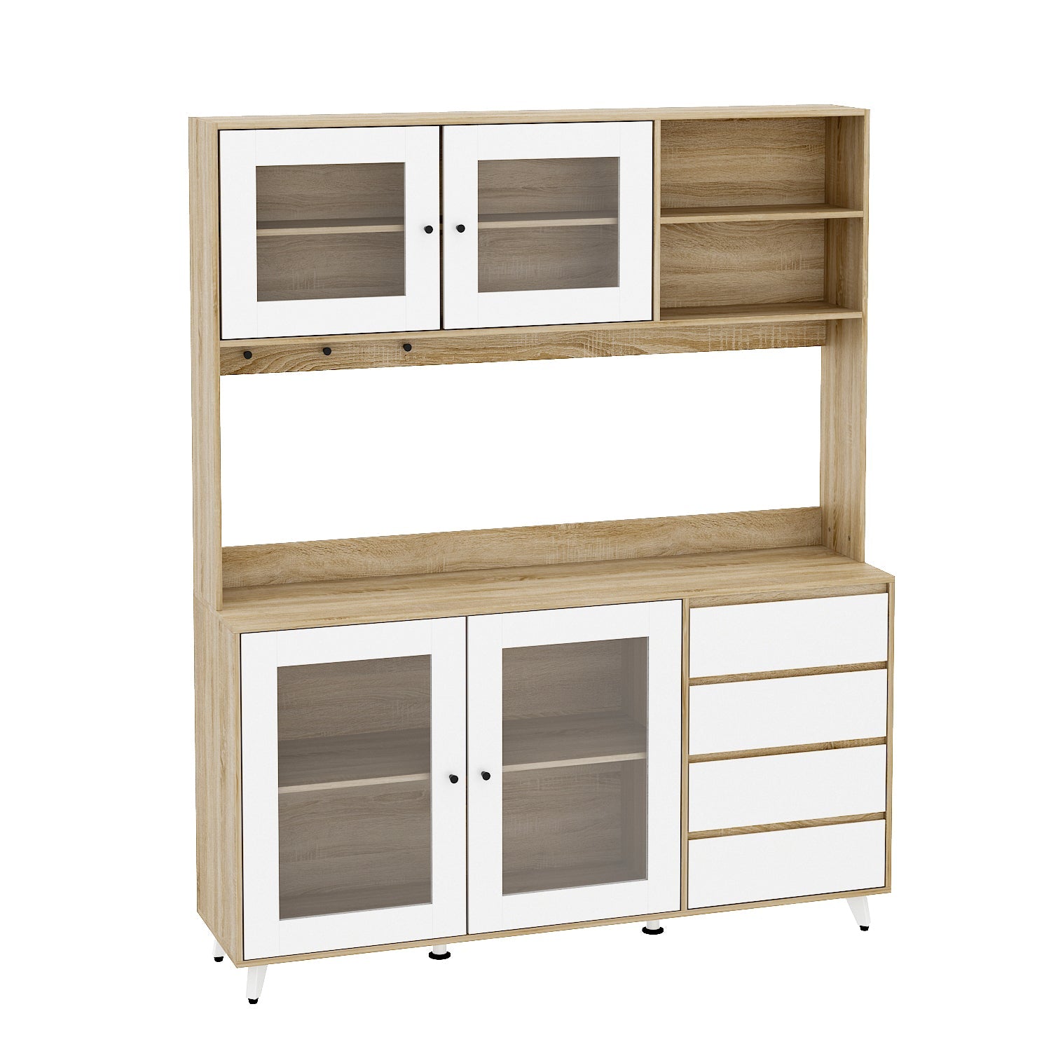 Storage Sideboard Cabinet Cupboard with Drawers and Glass Doors for Kitchen Organization