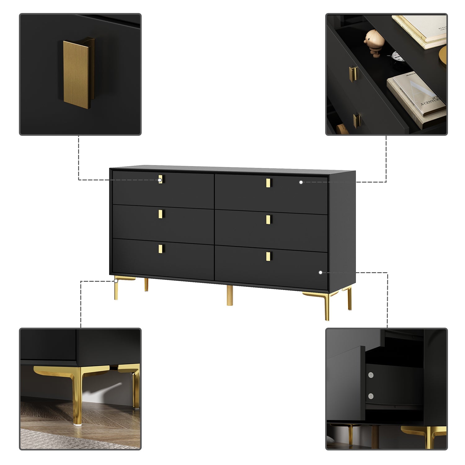 6-Drawer Dresser Buffet Sideboard for Home Storage with Metal Legs