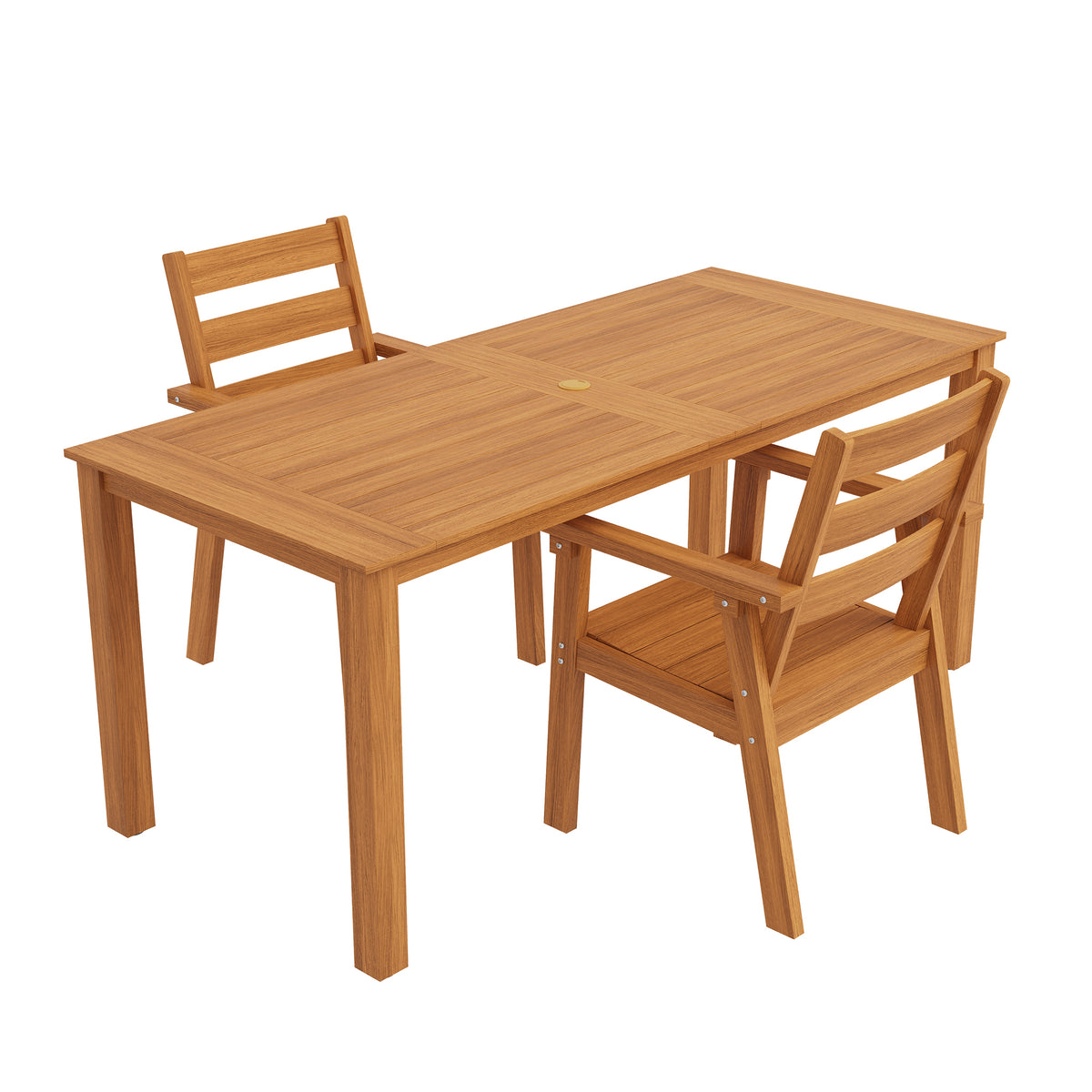 Wood outdoor dining set with rectangular table and matching armchairs